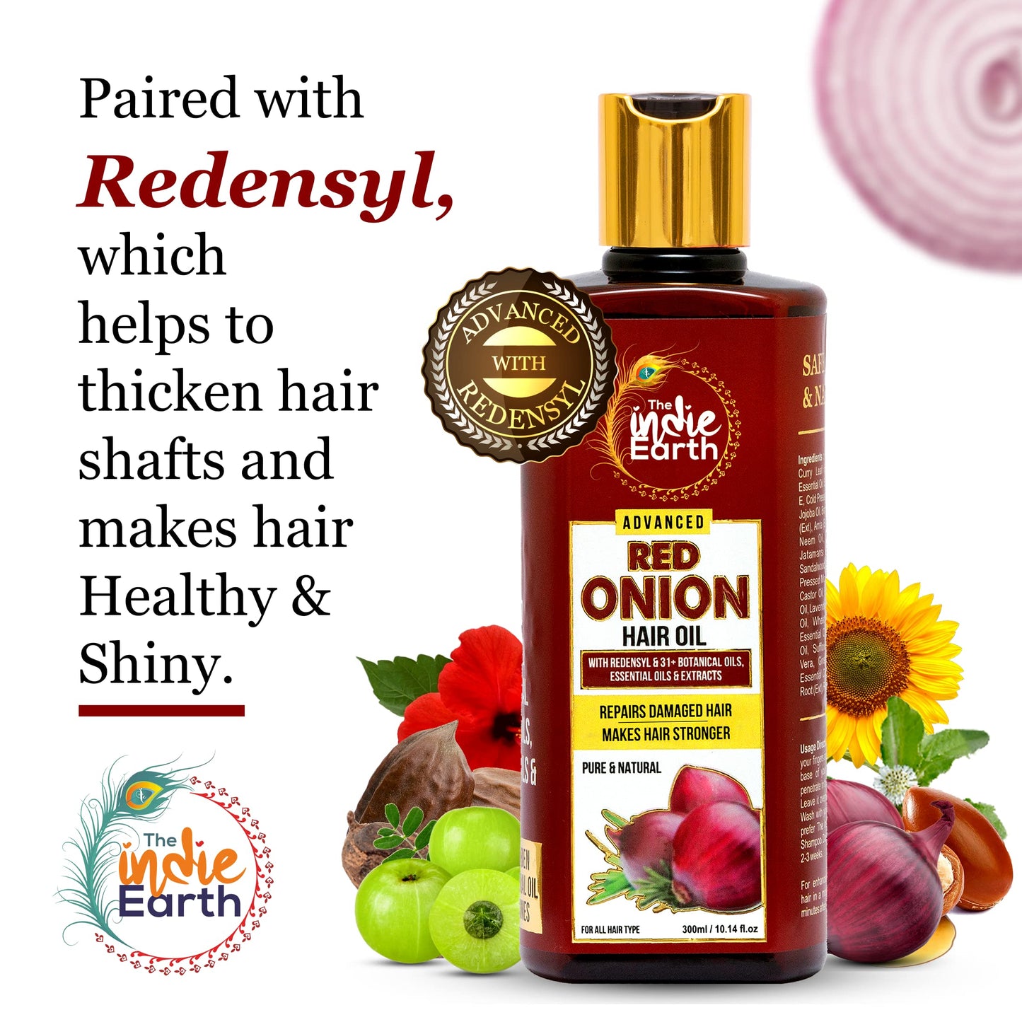 The Indie Earth Advanced Red Onion Oil 300ml, Repairs Damaged Hair - Makes hair Thicker & Stronger