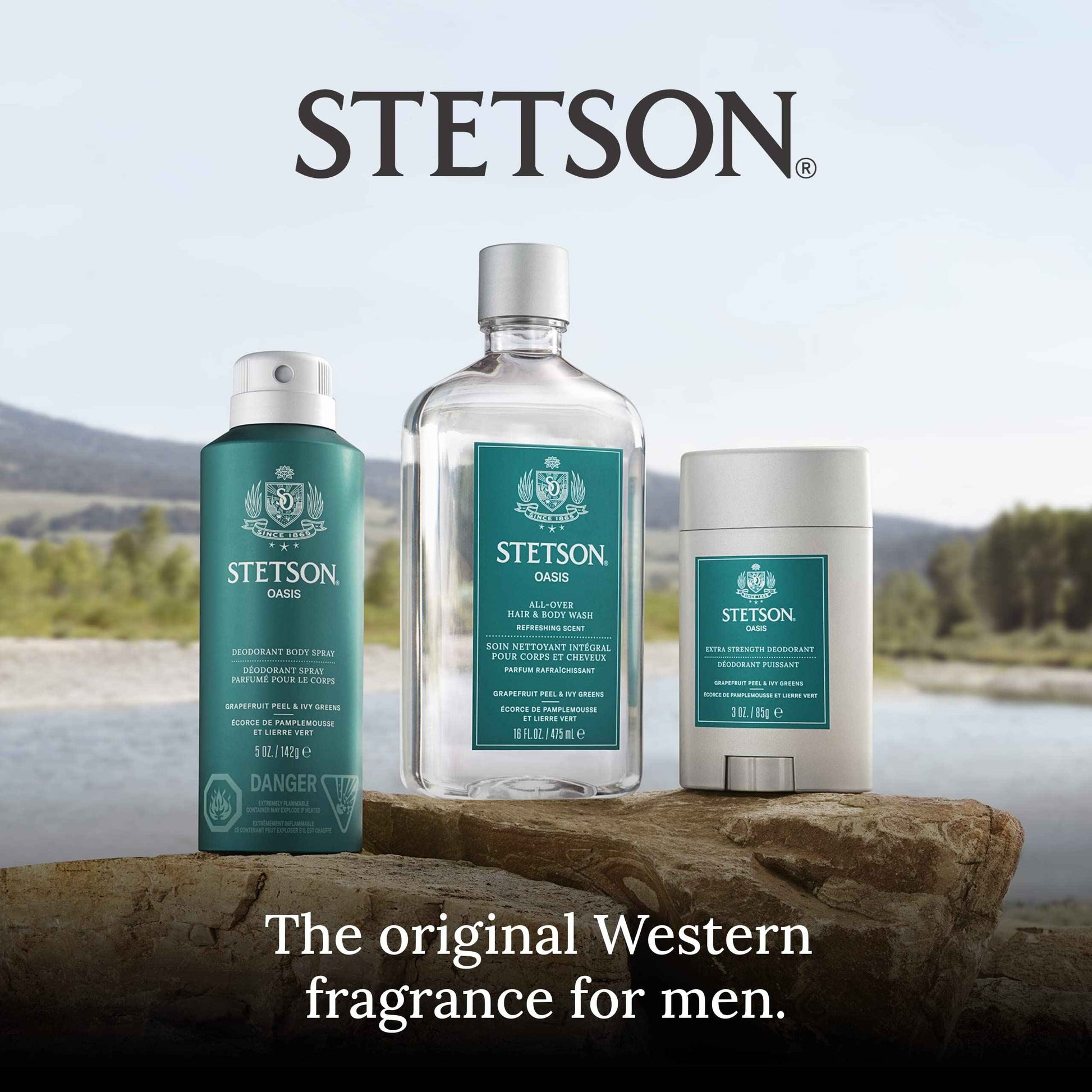 STETSON Personal Care All Day Body Spray by Scent Beauty - Body Spray for Men - Perfect for Men's Grooming Kit - 5 oz - 3 Pack - Oasis