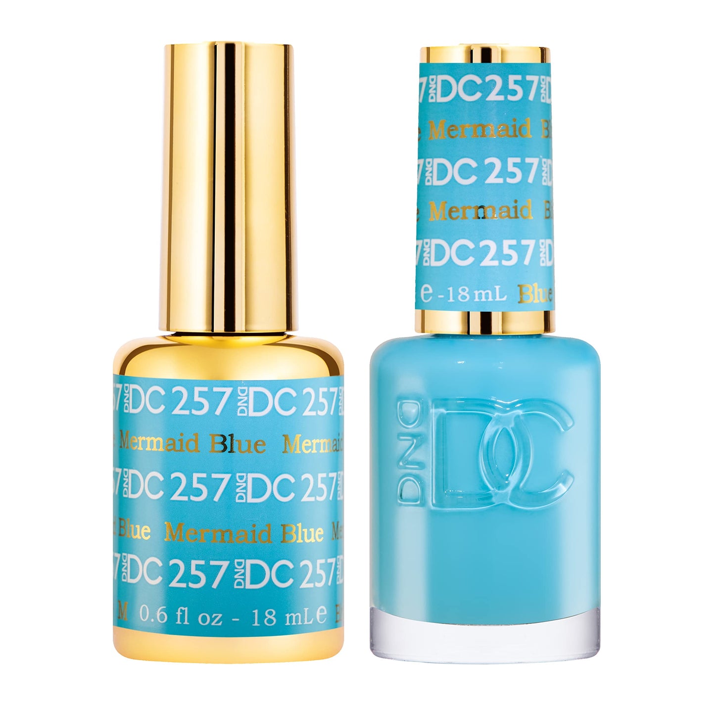 DND DC Gel Polish Set, Blue Collection, UV/LED Gel Polish and Air Dry Nail Lacquer, Matching Chip-Free Polish Duo, 257 Mermaid Blue, 0.5 Fl Oz