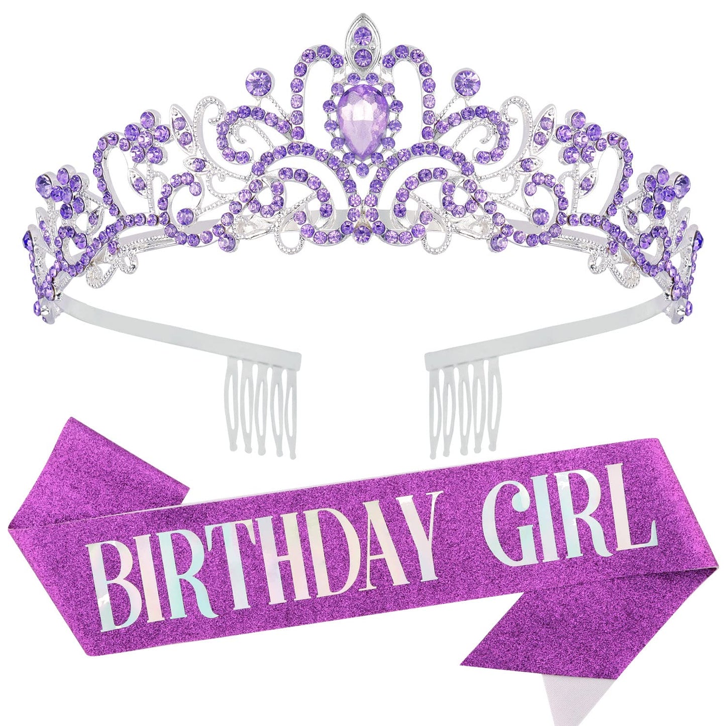 Birthday Crowns for Women, Didder Purple Crystal Tiara & Birthday Girl Sash, Birthday Tiara for Women Birthday Sash for Women Girls Birthday Sash and Tiara for Women Gift Crown for Bridal Wedding