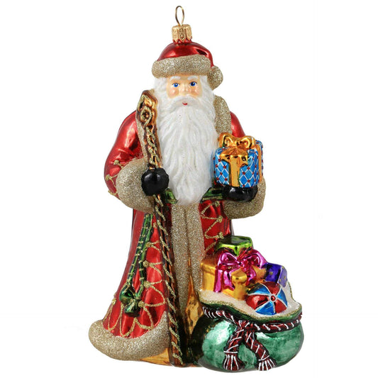 Miss Christmas 2024 Collection Santa Claus Blown Glass Christmas Tree Ornament (Classic Santa with Gift Bag)