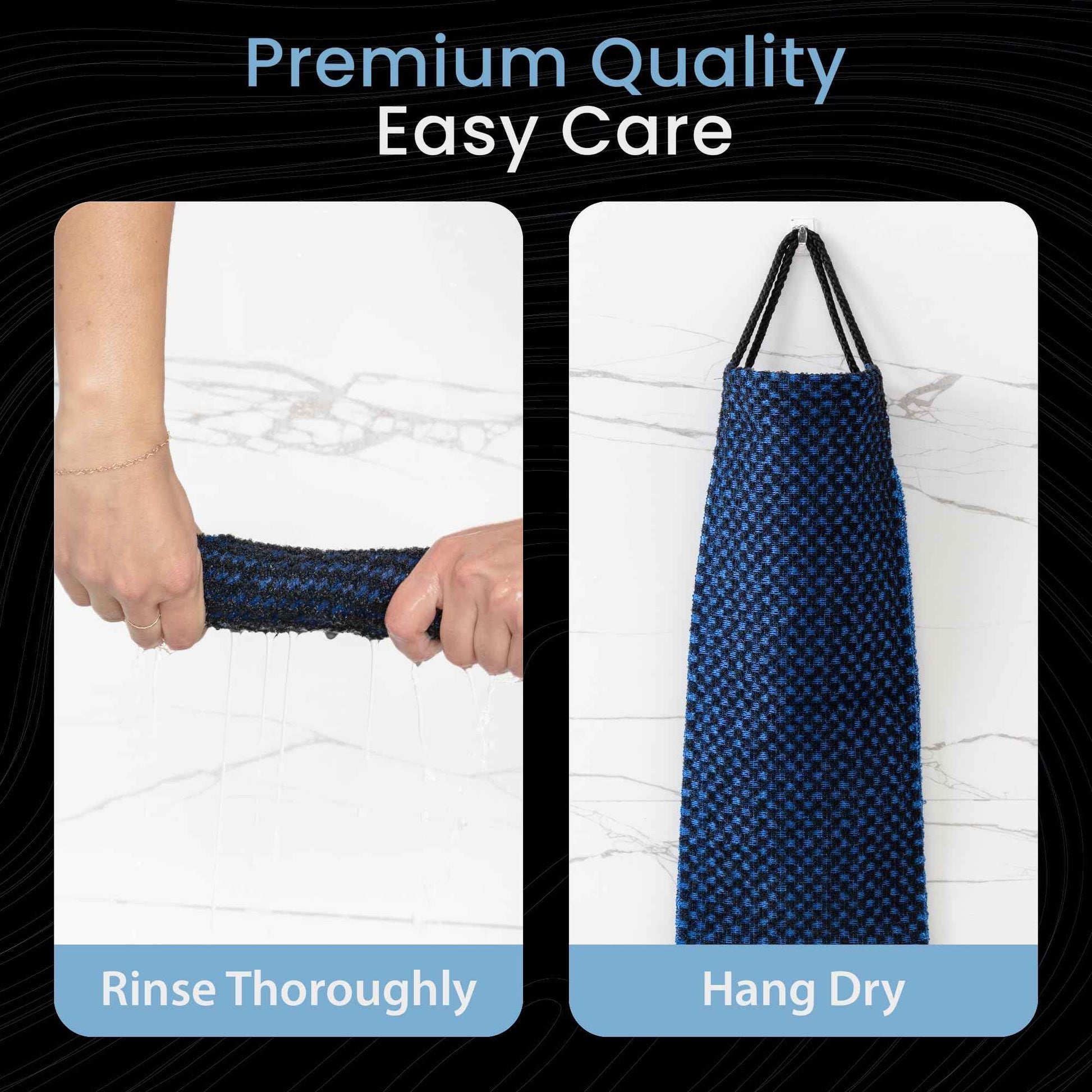 Japanese Exfoliating Washcloth for Back & Body 2-Pack - Charcoal & Silver Ion Exfoliating Towel with Handles - Two-Sided Gentle Exfoliation & Deep Cleanse Body Wash Cloths for Shower - 1 Blue, 1 Green