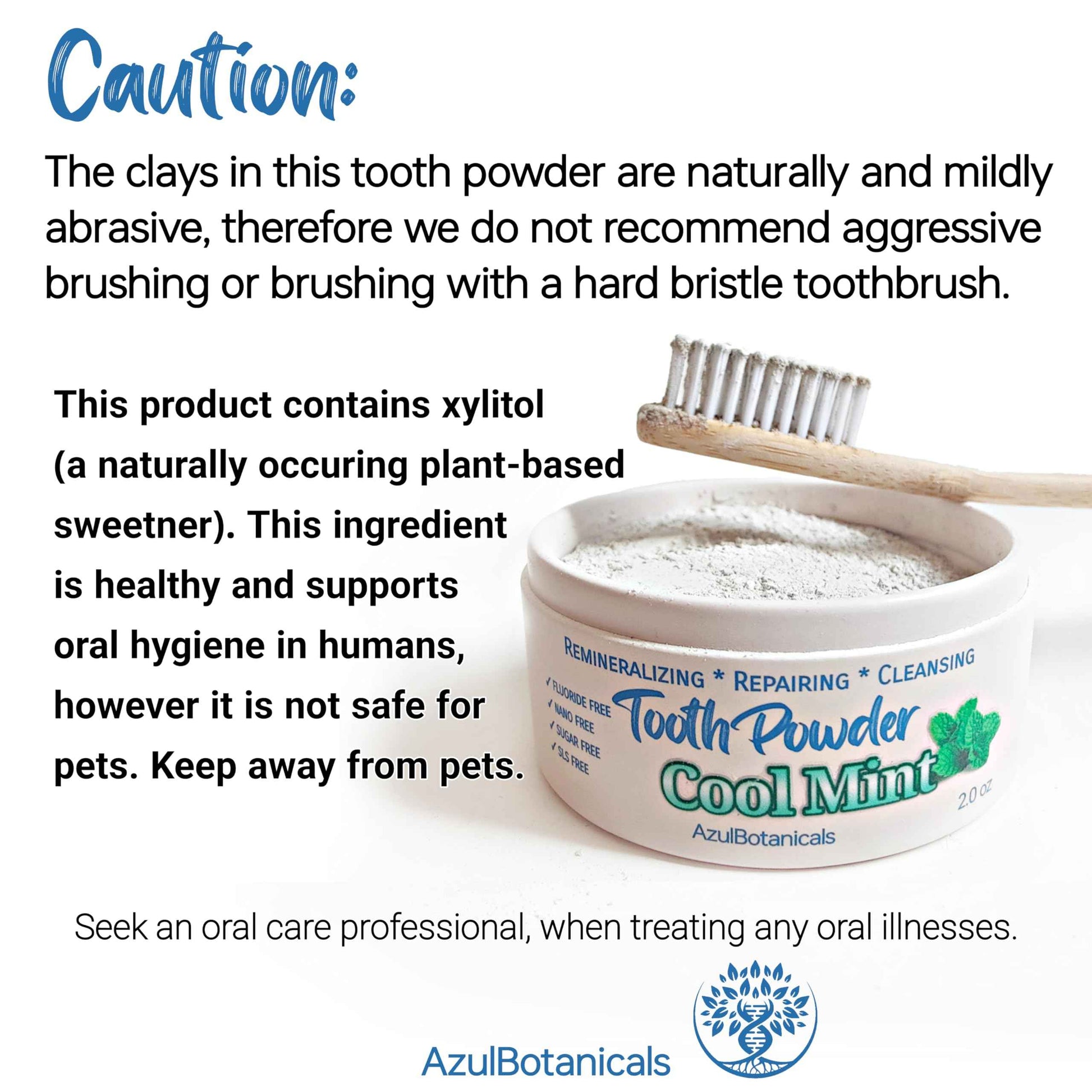 Remineralizing & Cleansing Tooth Powder, Cool Mint. Fluoride Free, SLS Free, Nano Free for Organic Oral Wellness