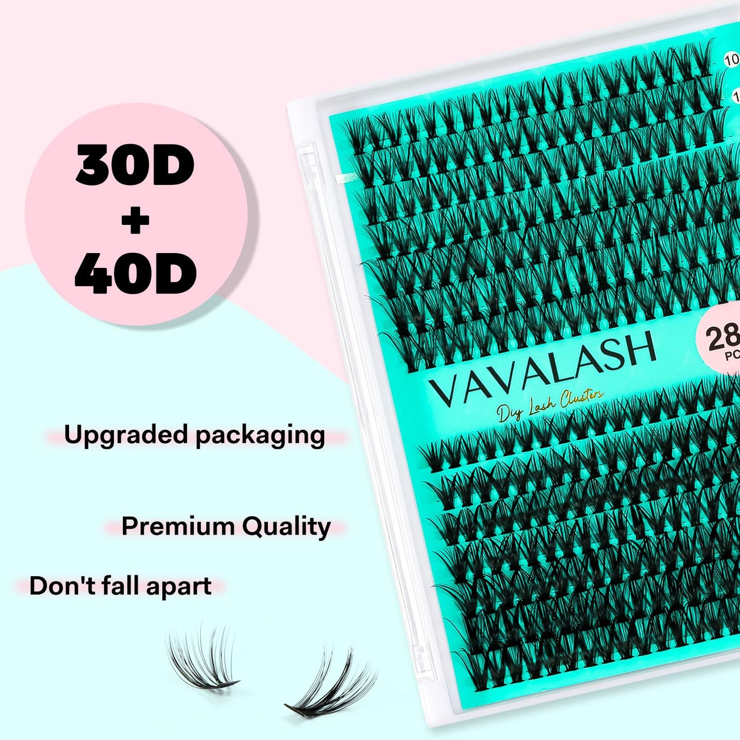 VAVALASH Lash Clusters 30D+40D-D-10-16MM DIY Individual Lashes 280 PCS Cluster Lashes 10D 20D 30D 40D 50D C D Curl Volume False Eyelash Extensions DIY Lash Extensions at Home (30D+40D-0.07-D,10-16mm)