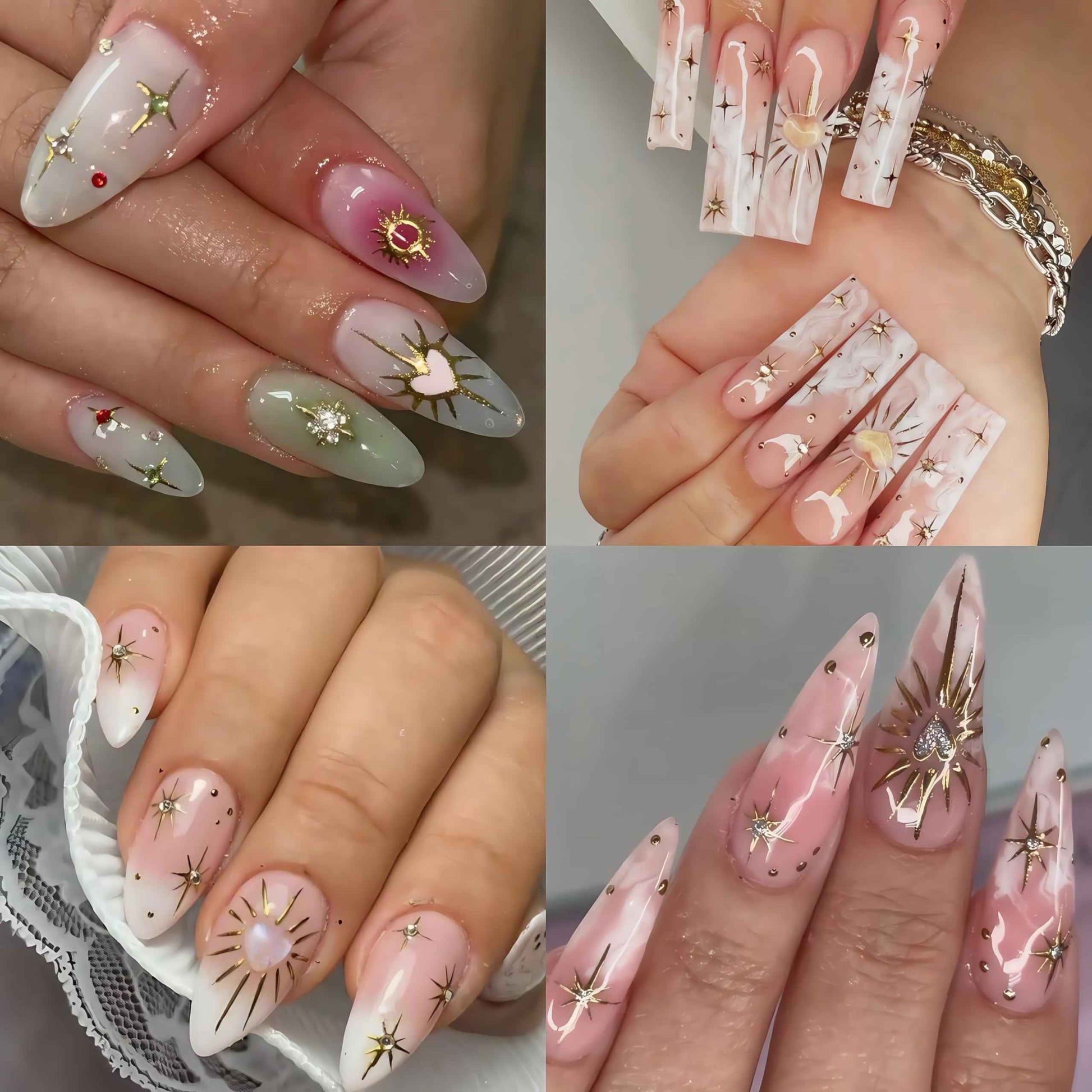 3 Sheets Star Nail Stickers for Nail Art 5D Embossed Gold Nail Decals with Heart Rhinestones Star Design Manicure Supplies Aurora Heart Metallic Star Nail Art Stickers for Women DIY Decor Accessories