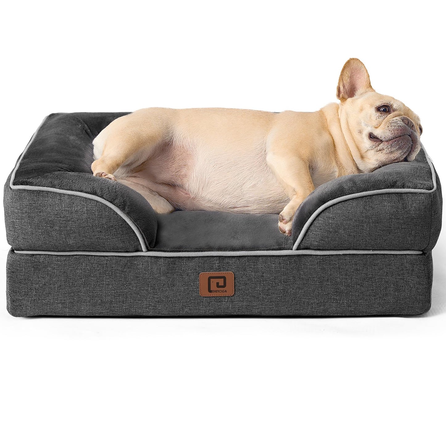 EHEYCIGA Orthopedic Dog Bed for Small Dogs, Waterproof Memory Foam Small Dog Beds with Sides, Non-Slip Bottom and Egg-Crate Foam Medium Dog Couch Bed with Washable Removable Cover, Dark Grey