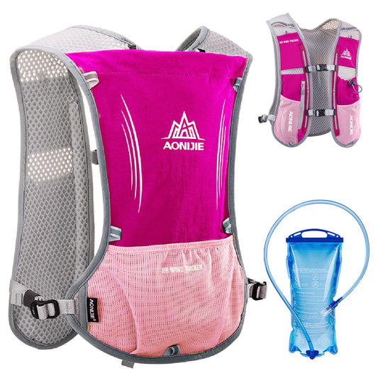 Azarxis Hydration Vest Backpack Pack 5L for Women and Men - Fit for Trail Marathoner Running Race (Rose Red (5l) - with a Water Bladder (1.5l))