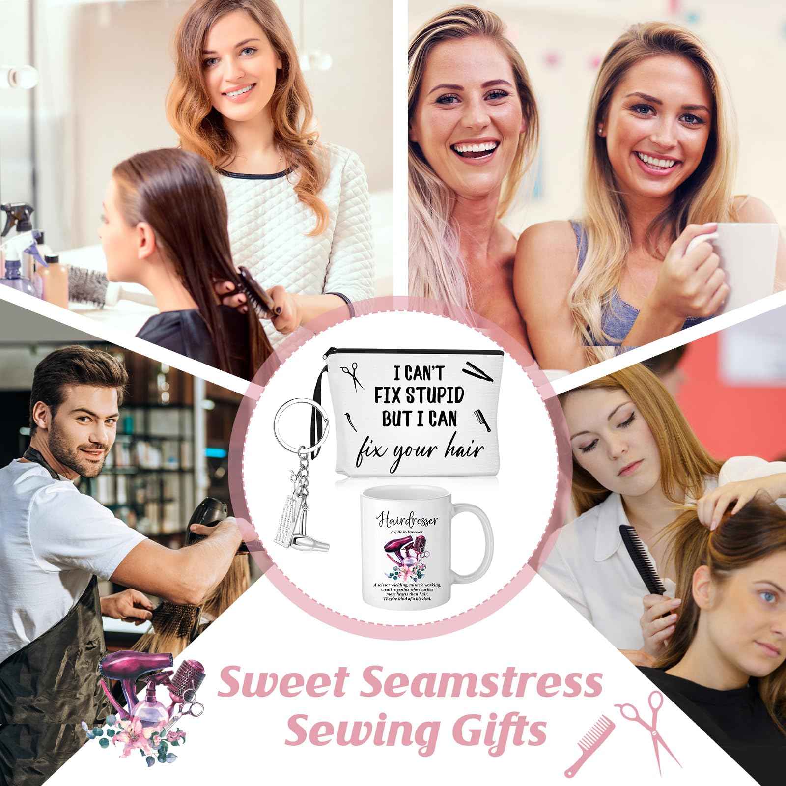 Reginary 3 Pcs Christmas Hairdresser Gifts Bulk Hair Stylist Appreciation Gifts Bulk Cosmetology Makeup Bag Mug Keychain