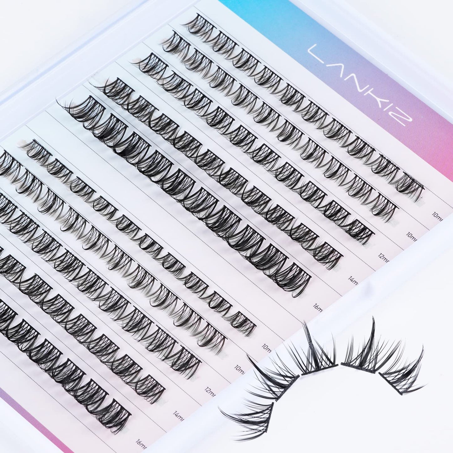 LANKIZ Lash Clusters DIY Eyelash Extensions 100 Clusters Lashes D Curl Individual Lashes Eyelash Clusters Extensions Wispy Lashes Cluster DIY at Home D-MIX(10-16mm)(Antigone Style)