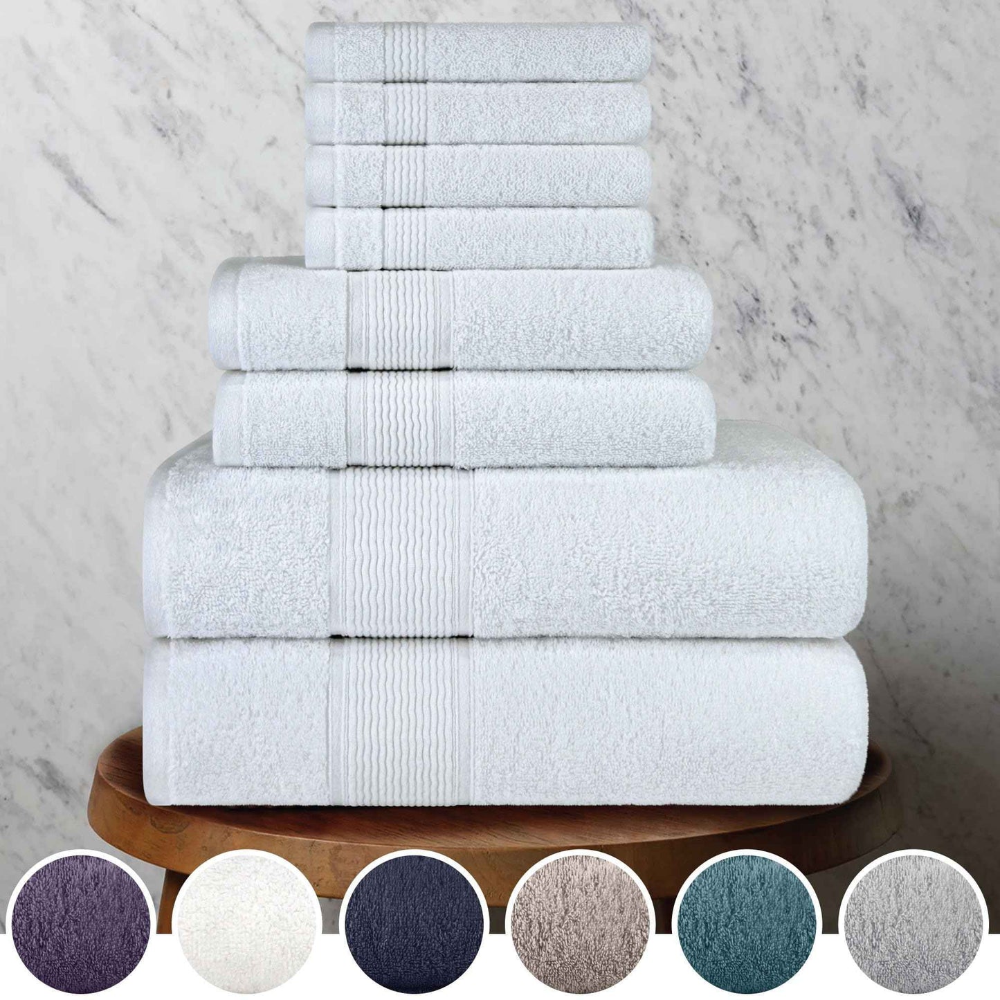 DecorRack 8-Piece Bath Towel Set, 4 Washcloths, 2 Bath Towels, and 2 Hand Towels, Premium Cotton, Highly Absorbent, Super Soft, Quick Dry, White (Set of 8)