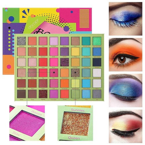 Docolor 17Pcs Colorful Makeup Brushes Set + 48Colors BOOM Eeyshadow Palette Ultra Pigmented Matte Shimmer Metallic Natural Blendable Cream Powder Long Lasting Waterproof Make Up Eye Shadow Palettes