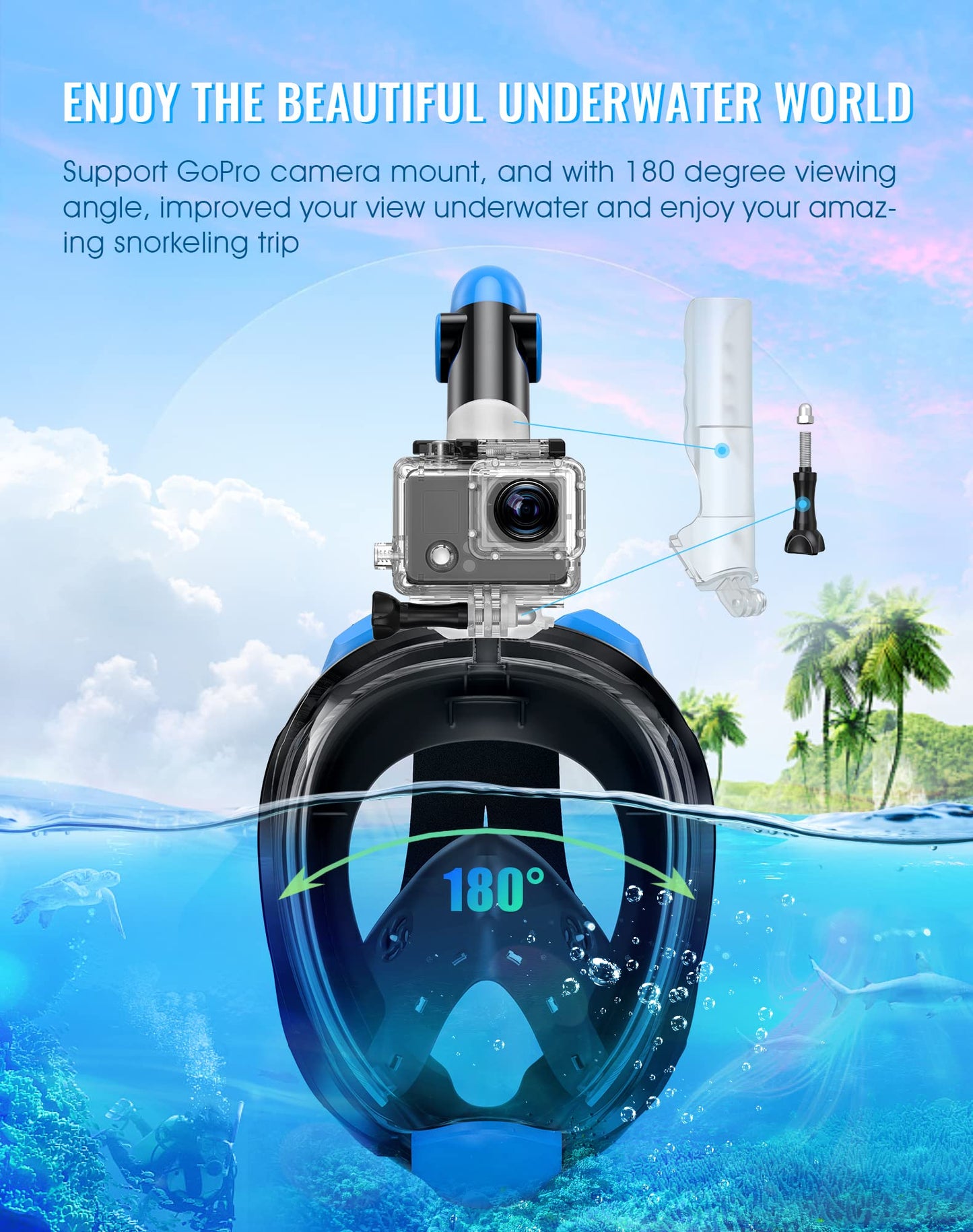 Greatever G2 Full Face Snorkel Mask with Latest Dry Top System,Foldable 180 Degree Panoramic View Snorkeling Mask with Camera Mount,Safe Breathing,Anti-Leak&Anti-Fog