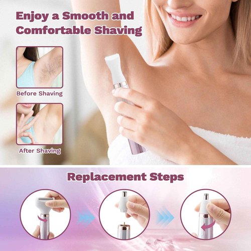 Electric Razors for Women, 5 in 1 Bikini Trimmer for Women, Wet/Dry Womens Electric Shaver Razor, Face Shaver for Face Nose Eyebrow Arms Armpit Legs Pubic Area, Facial Hair Removal (Purple)