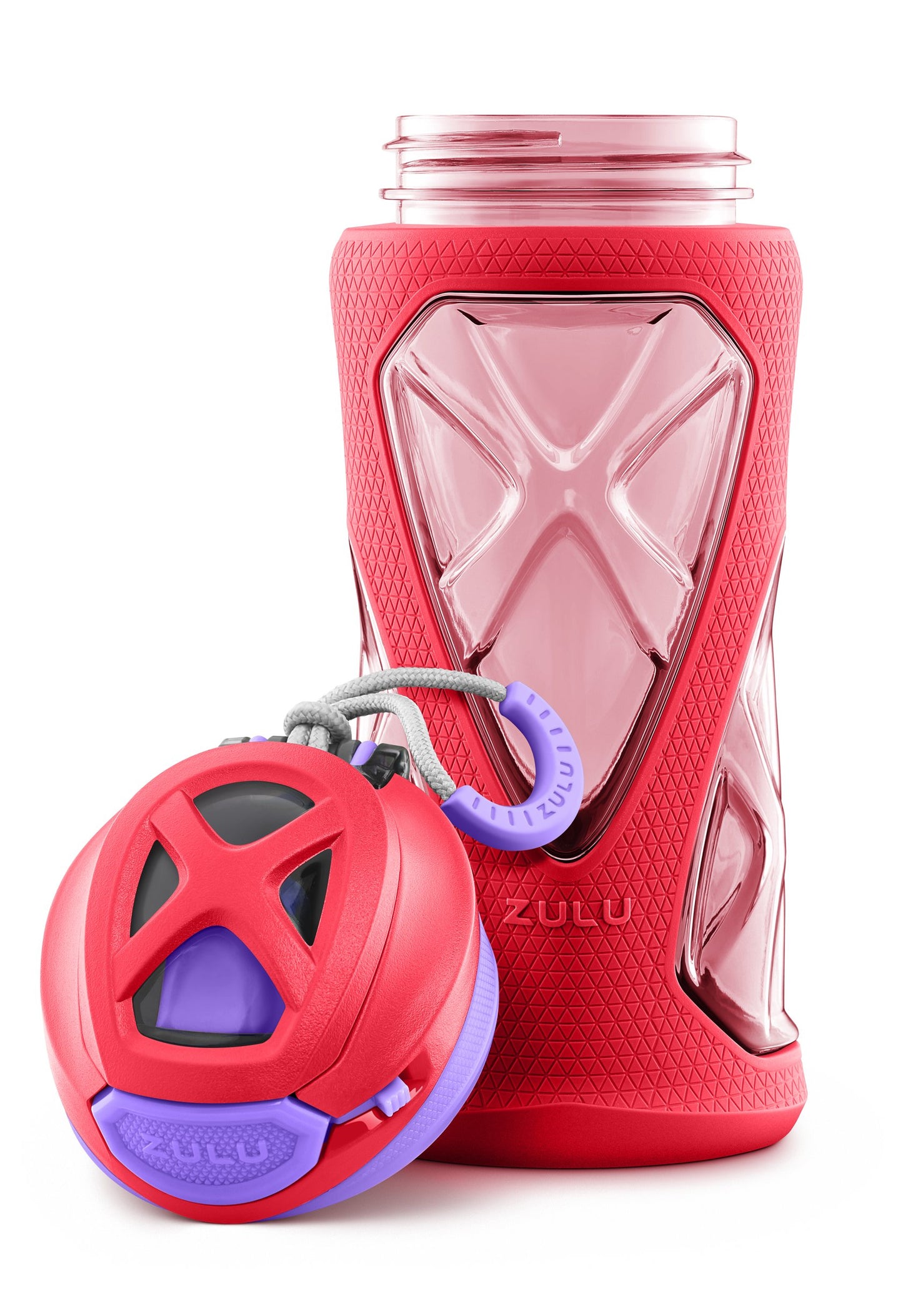 Zulu Torque 16oz Plastic Kids Water Bottle with Silicone Sleeve and Leak-Proof Locking Flip Lid and Soft Touch Carry Loop for School Backpack, Lunchbox, Outdoor Sports, BPA-Free Dishwasher Safe, Pink