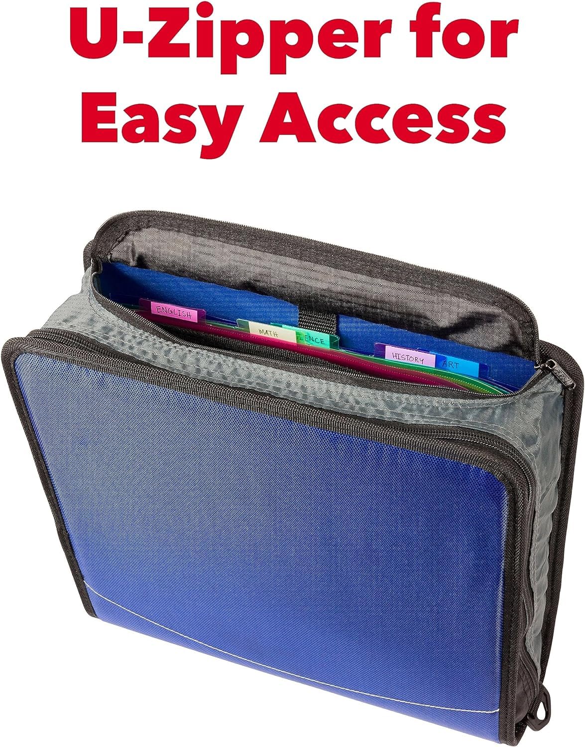 Case-it Mighty Zip Tab Zipper Binder, 3" O-Ring with 5-Color tabs, Expanding File Folder and Shoulder Strap and Handle, D-146- Midnight Blue