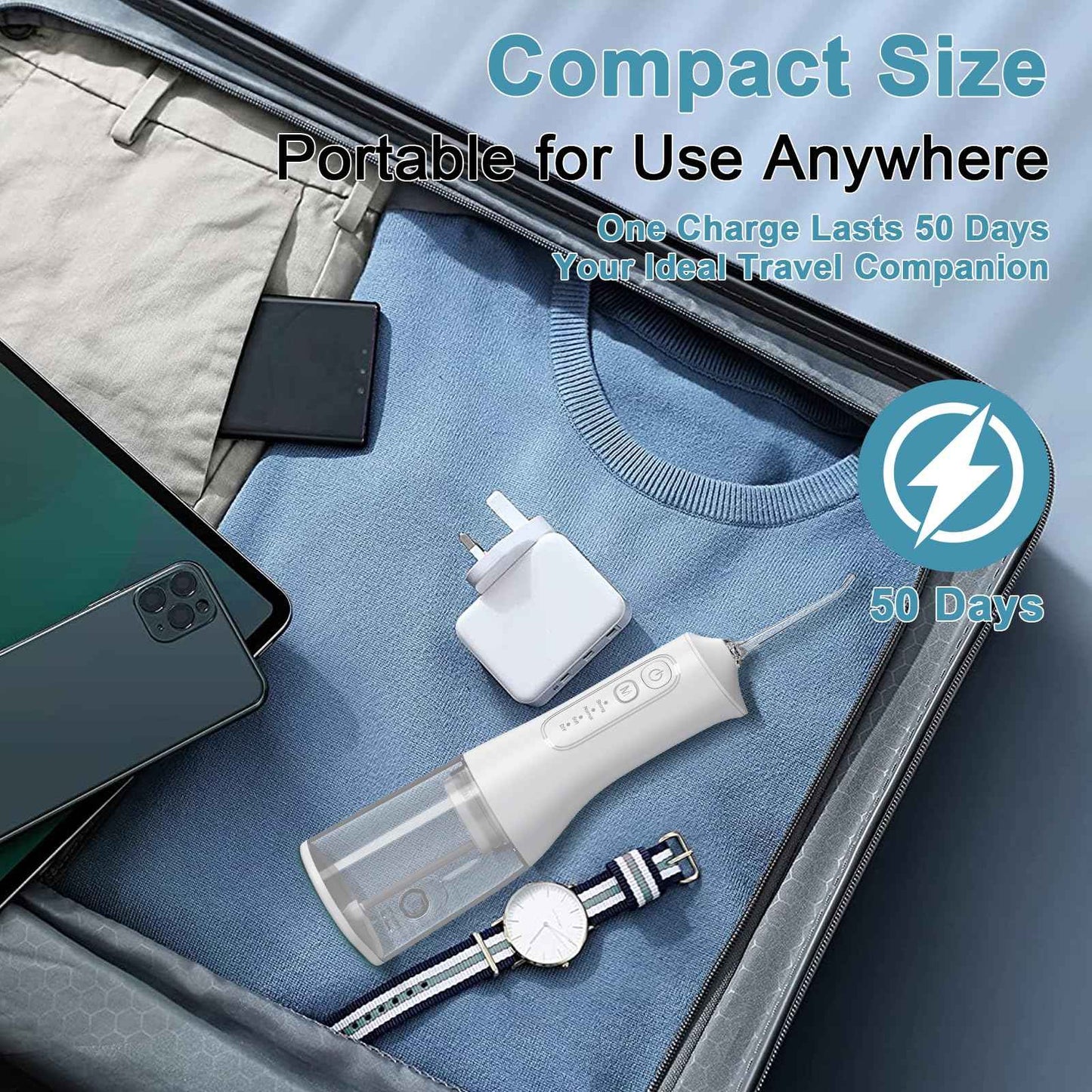 Portable Cordless Water Dental Flosser Teeth Pick 300ML Rechargeable Oral Irrigator with 4 Modes, IPX7 Waterproof,Powerful Flossing for Gum Care, Braces, and Deep Cleaning (Black)