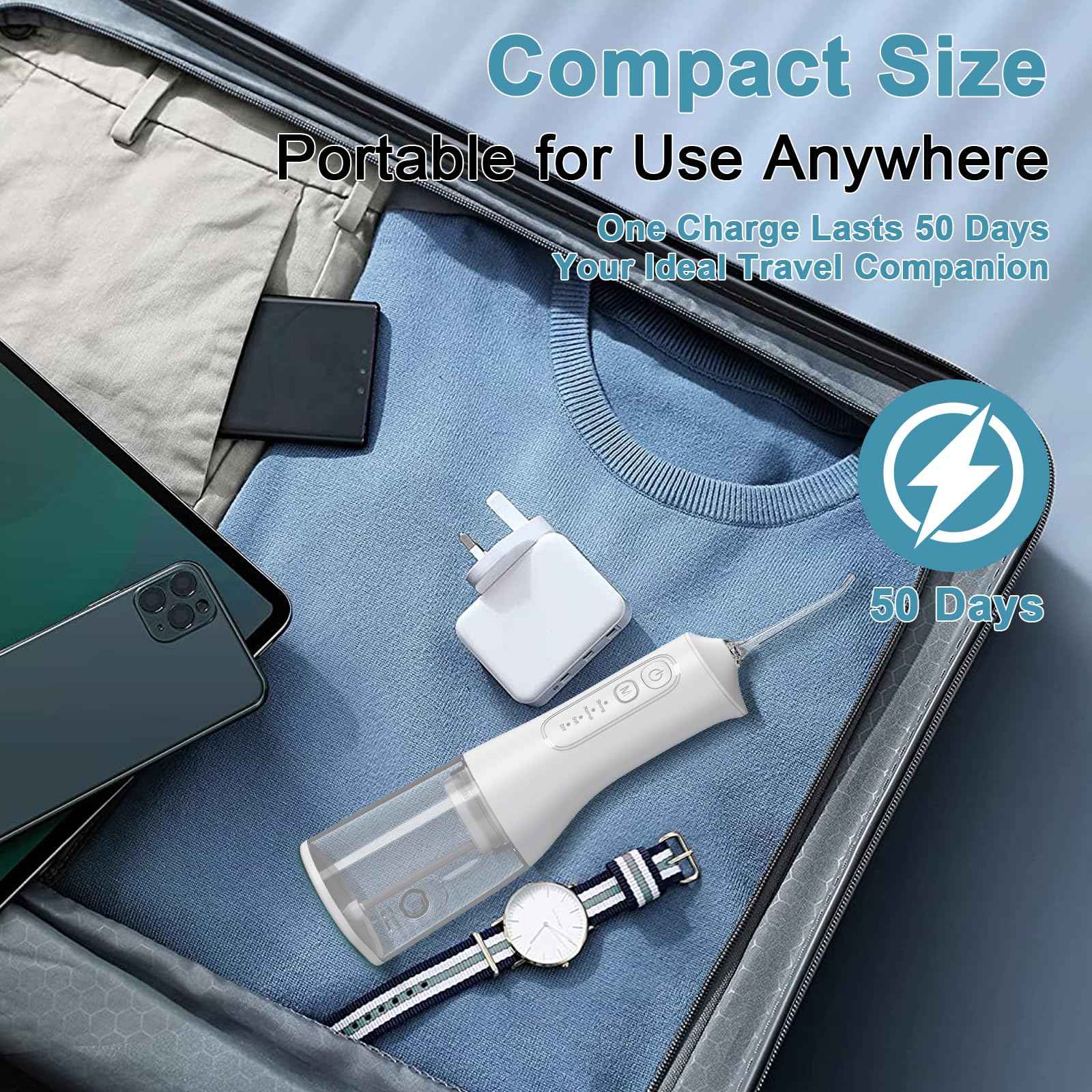 Portable Cordless Water Dental Flosser Teeth Pick 300ML Rechargeable Oral Irrigator with 4 Modes, IPX7 Waterproof,Powerful Flossing for Gum Care, Braces, and Deep Cleaning (Black)