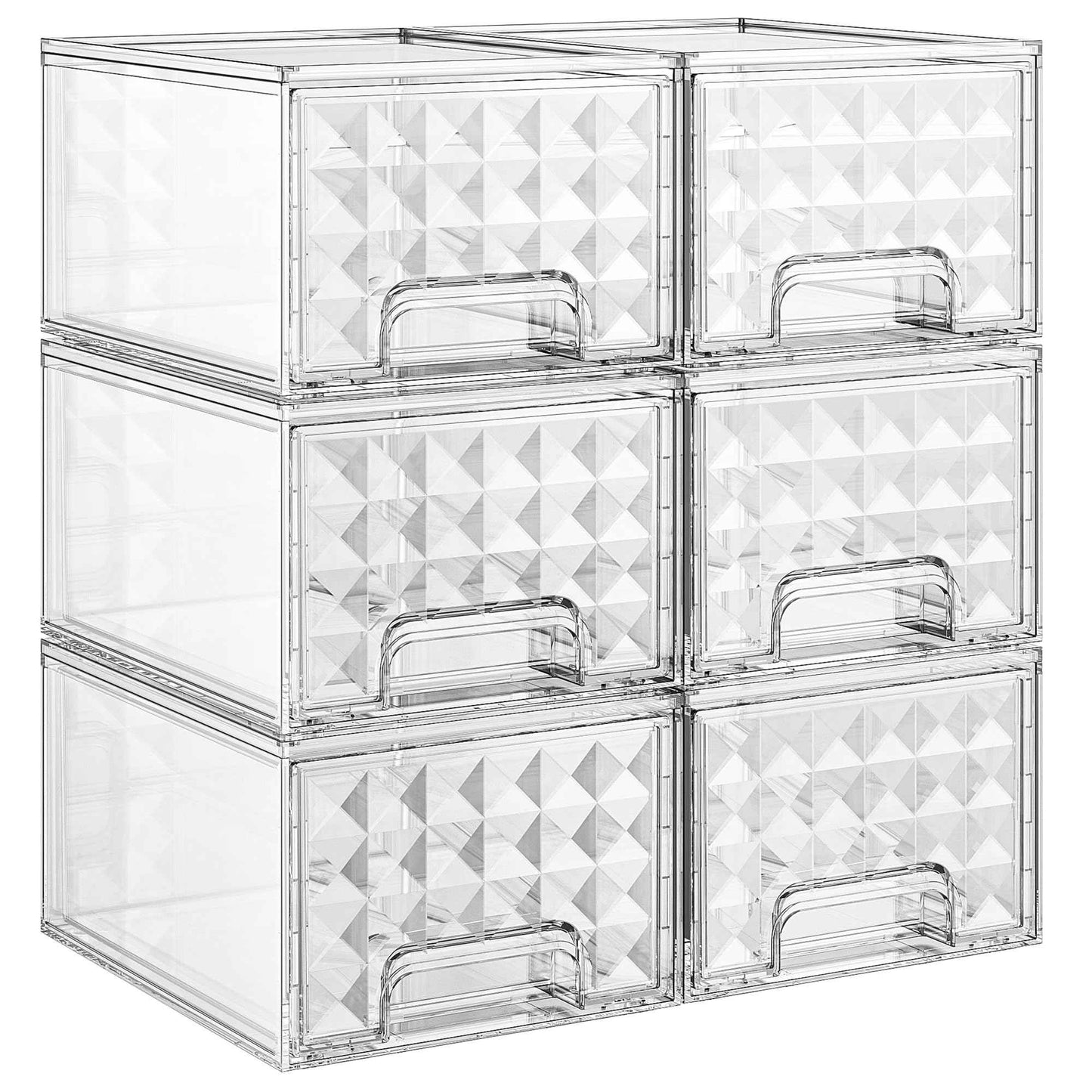 Delamu 6 Pack Stackable Storage Drawers, Makeup Skincare Holder Vanity Storage Organizer, Plastic Drawers For Vanity Desk, Undersink, Kitchen Cabinet, Pantry, Clear, Ideal Christmas Gifts for Girls