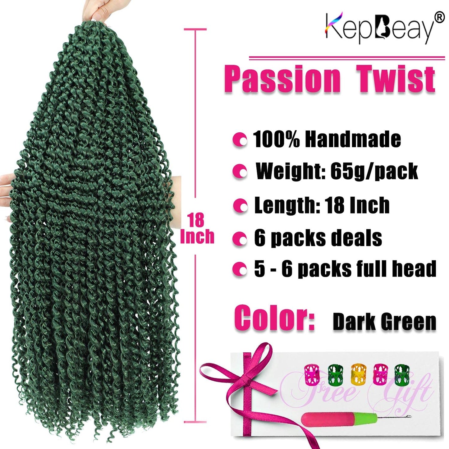 Passion Twist Hair 18Inch 6Packs Passion Twist Crochet Hair Water Wave Crochet Hair (18 Inch (Pack of 6), D-green) …