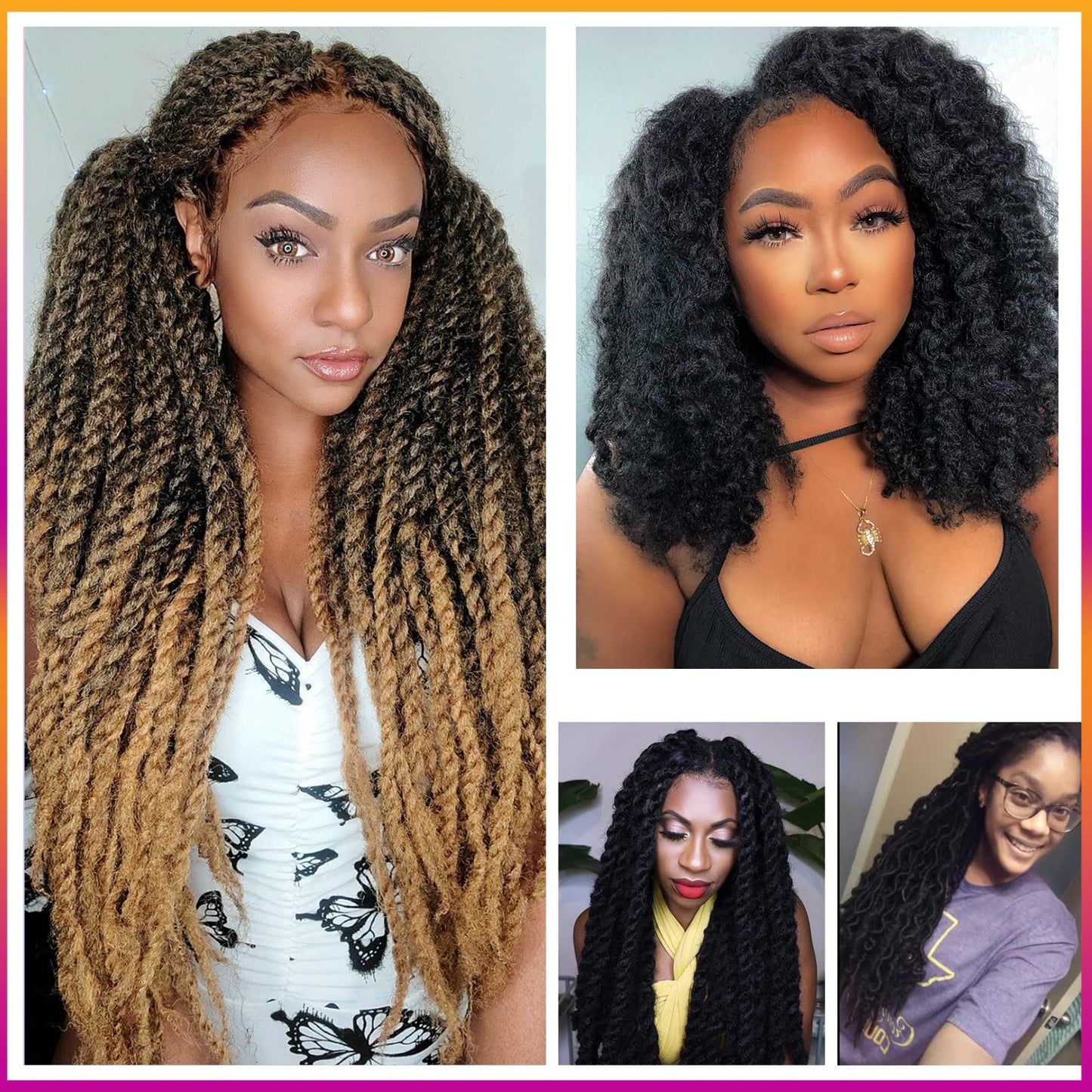 ToyoTress Marley Twist Braiding Hair - 24 Inch 6 Packs Long Marley Twist Crochet Hair For Faux Locs, Afro Kinky Curly Marley Braids Synthetic Crochet Braiding Hair Extensions (24 Inch, #1-6P)