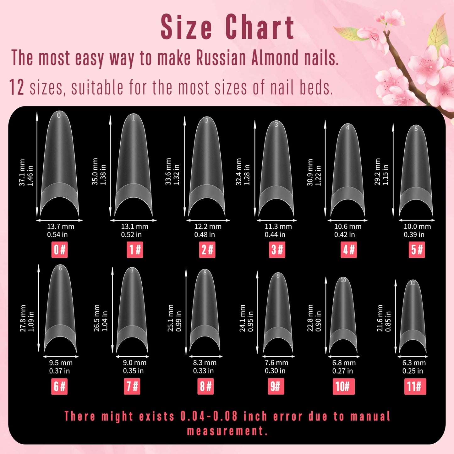 NOVO OVO Nail Tips Russian Almond Round Oval, Soft Gel x Acrylic Half Cover Nail Kit for Russia 3D Sculptured Edge Fake Nails Manicure, Extra Long XL XXL Pre-etched French tip Press on 12 sizes 320pc