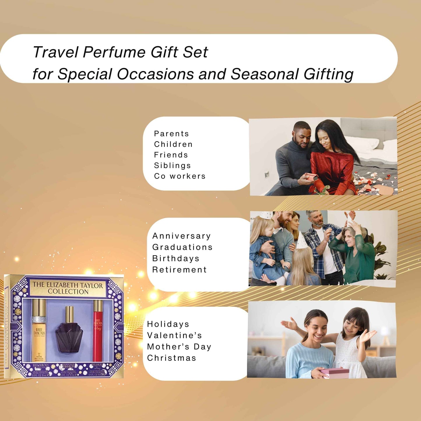 Elizabeth Taylor Fragrance Collection Eau de Toilette 3-Piece Set for Women (White Diamonds, Passion, White Diamonds En Rouge)