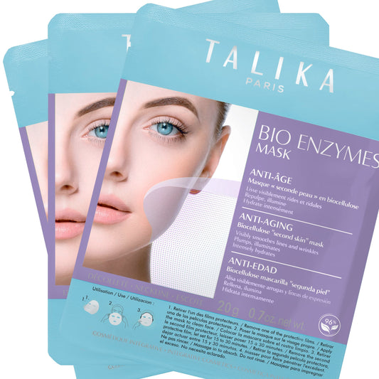 Talika Bio Enzymes Anti-Aging Mask (3 Packs) - Smoothing Anti-Aging Face Mask - Biocellulose Moisturising Mask - Second Skin Effect Beauty Sheet Mask