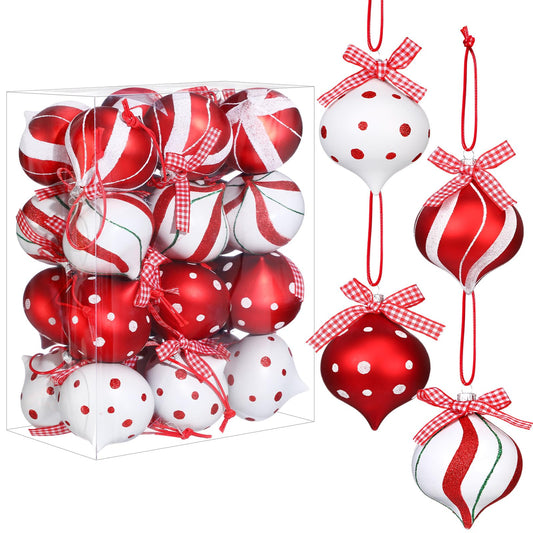 Syhood 24 Pcs Christmas Peppermint Candy Ornament Set with Bows Shiny Striped Hanging Candy Ball Decorations Candy Christmas Decorations for Xmas Tree Party Holiday(Classic,2.56 Inches)