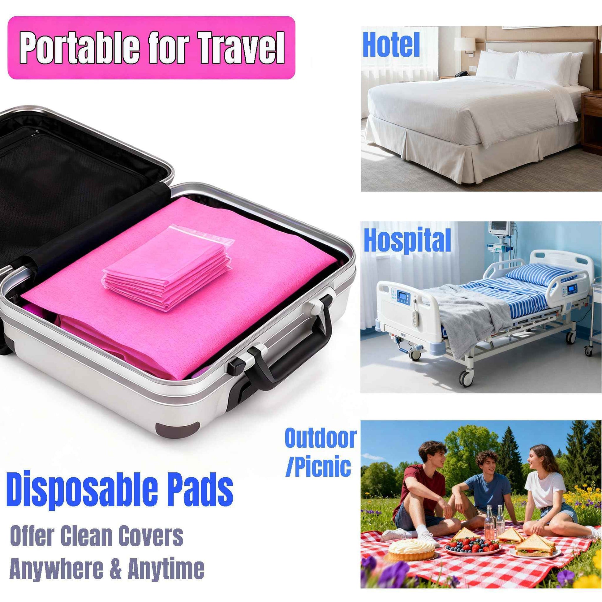 SHENKUAI 100 PCS Massage Table Sheets Disposable Spa Table Bed Covers 71"x31" Non Woven Fabric Waterproof Protector for Waxing, Tattoo, Beauty Salon,Facial, Esthetician Supply(Pink)