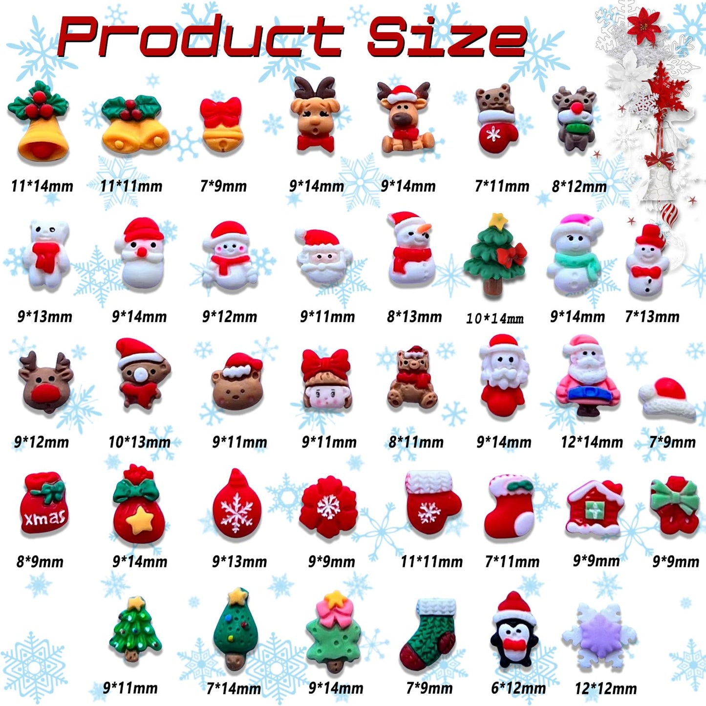 37PCS Christmas Nail Art Charms 3D Mixed Christmas Resin Charms Cartoon Santa Claus Elk Xmas Tree Gloves Bells Snowman Nail Designs Nail Supplies for Women