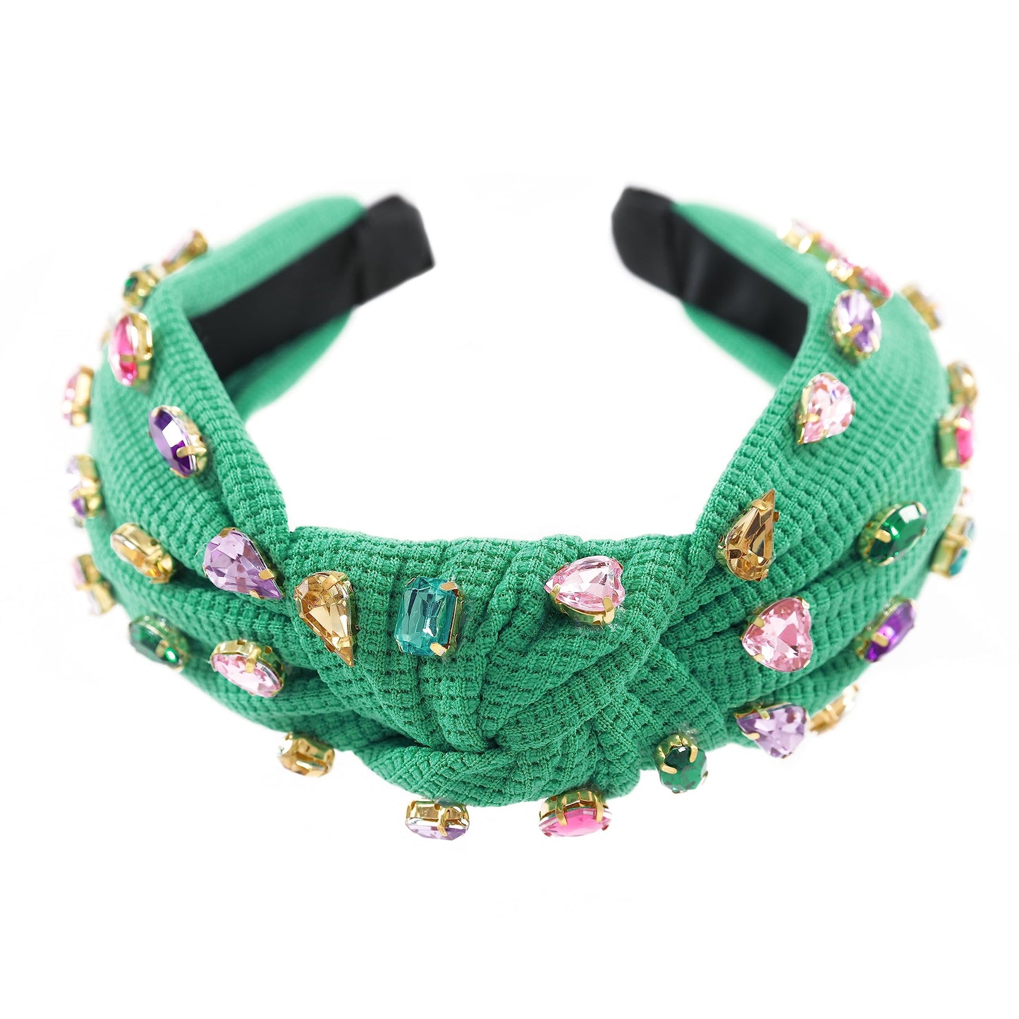 Gmmidea Jeweled Knotted Headband for Women Girls Sparkly Crystal Rhinestone Headband Wide Top Knot Women's Embellished Headband Hair Accessories Green