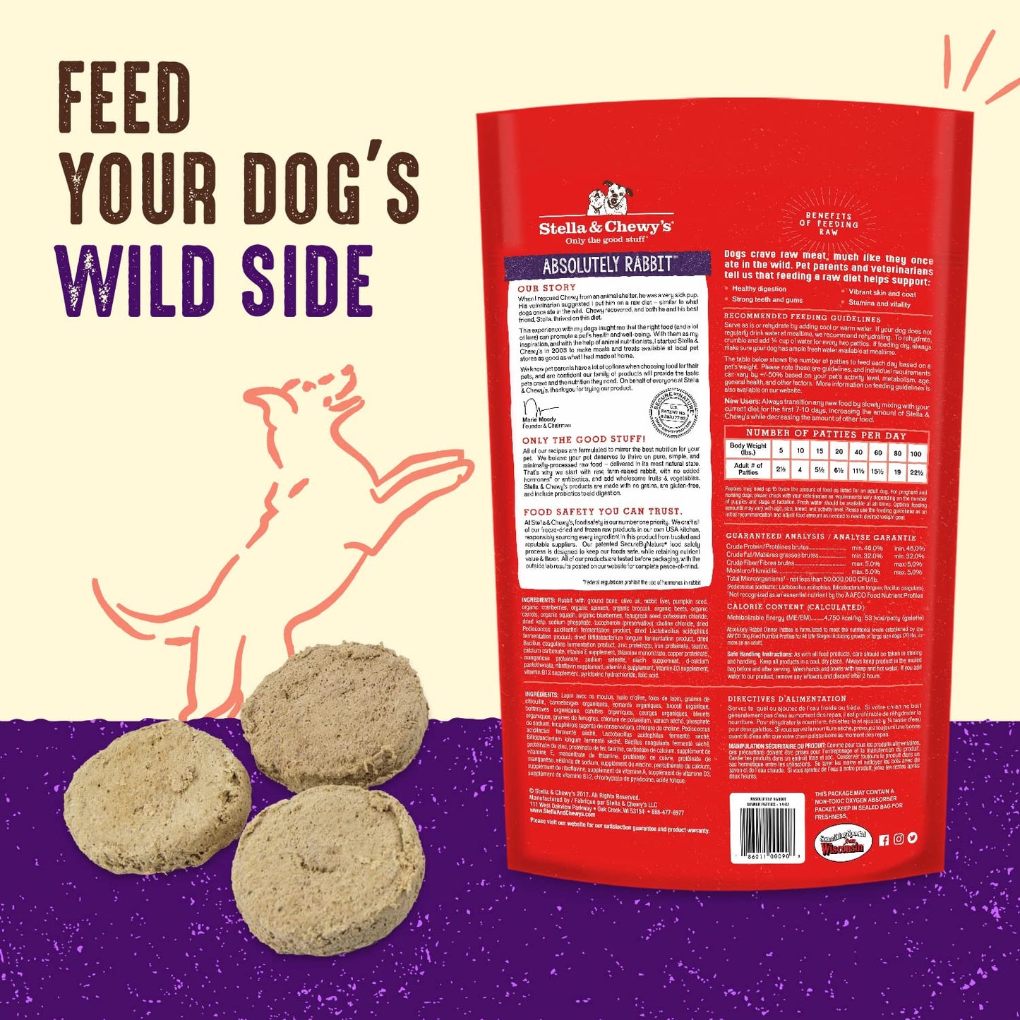 Stella & Chewy's Freeze Dried Raw Dinner Patties – Grain Free Dog Food, Protein Rich Absolutely Rabbit Recipe – 5.5 oz Bag