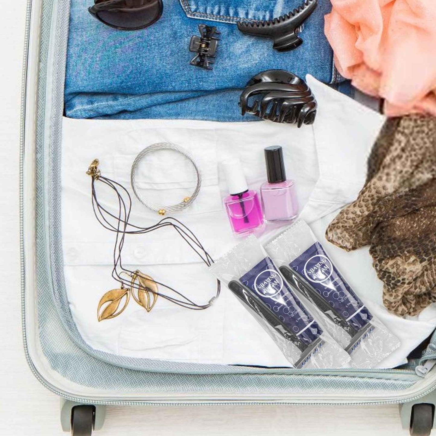 Shaving Razor Set, Disposable Individually Wrapped Manual Twin Blade Razors in Bulk Smooth Shaving Razors with Mini Shaving Cream Toiletries for Hotel Charity Camping Travel Homeless 1oz (Pack of 60)