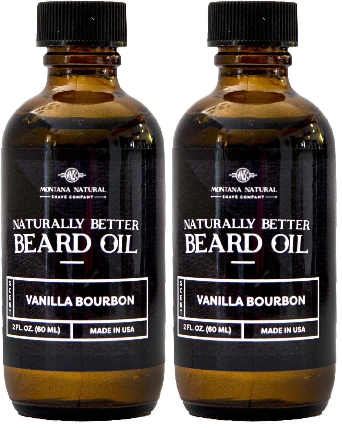 MNSC Vanilla Bourbon Naturally Better Beard Oil & Conditioner - Softens, Smooths, & Strengthens Beard Growth, Hypoallergenic, All-Natural, Plant-Derived, Handmade in USA (Pack of 2)
