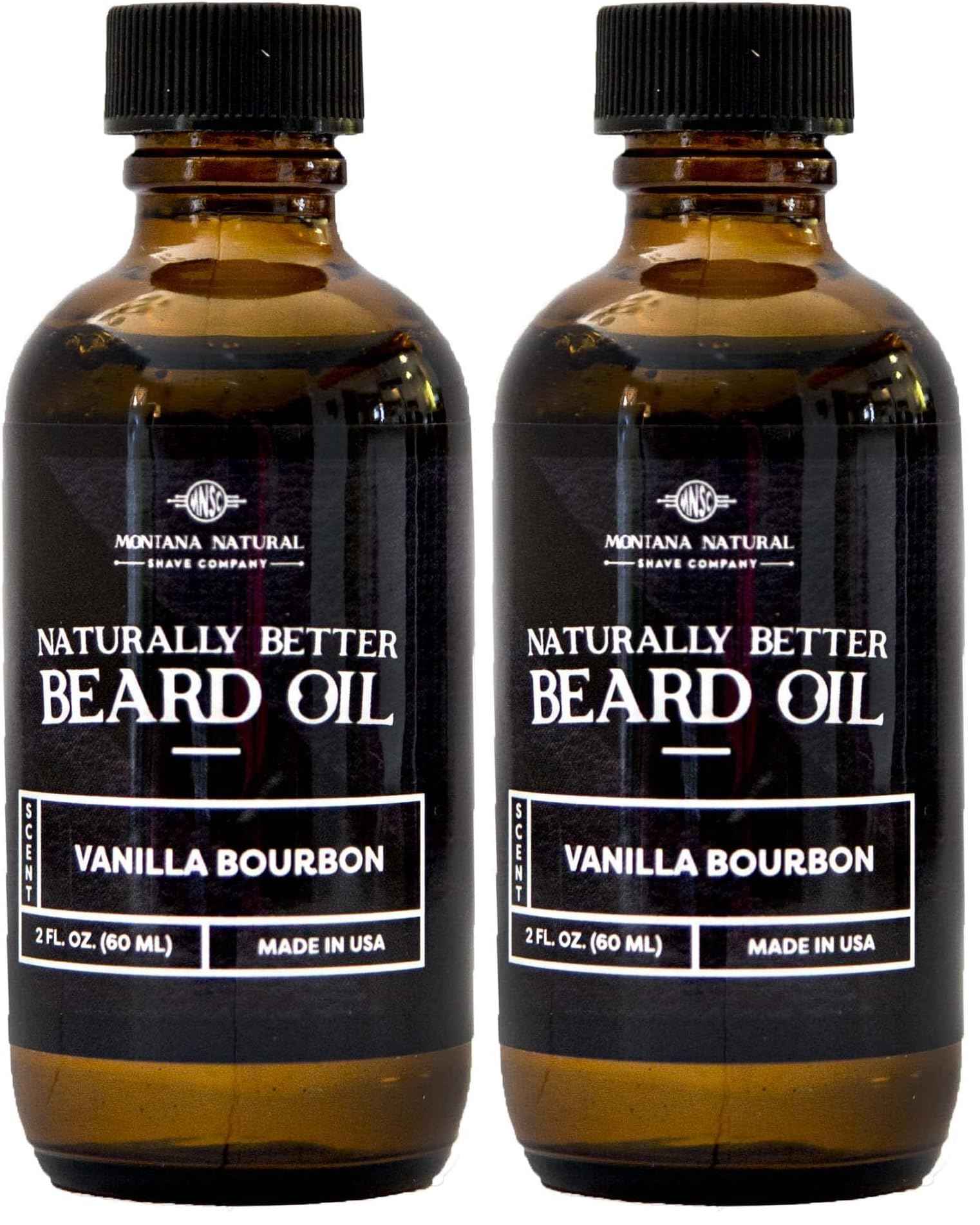 MNSC Vanilla Bourbon Naturally Better Beard Oil & Conditioner - Softens, Smooths, & Strengthens Beard Growth, Hypoallergenic, All-Natural, Plant-Derived, Handmade in USA (Pack of 2)
