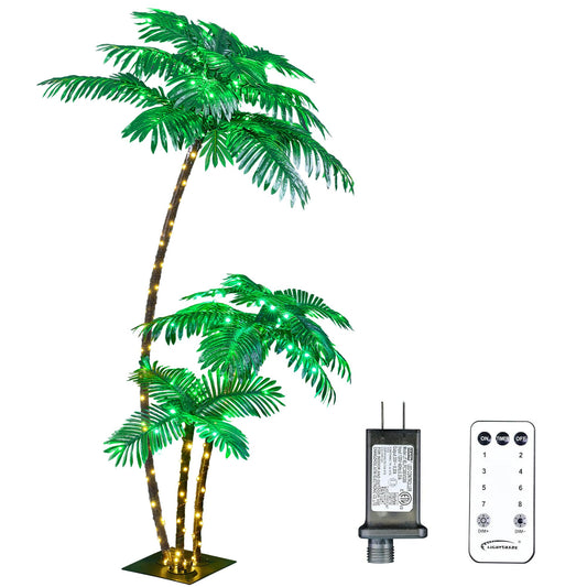 LIGHTSHARE Lighted 6FT Gorgeous Palm Tree 3Trunks Artificial Palm Tree 203LED Lights for Office Decoration Outdoor and Indoors Tiki Bar Christmas Patio Pool- Electric