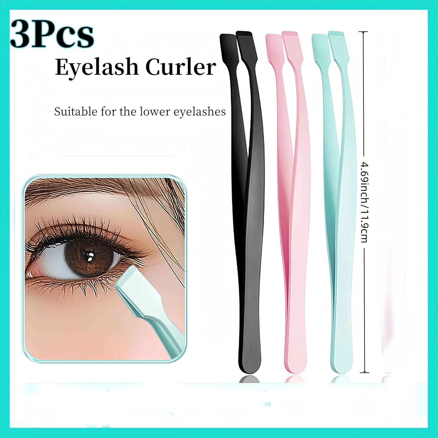 Lash Tweezers for Eyelash Extensions 3Pcs Lash Applicator Tools Stainless Steel DIY Eyelash Extensions Wisp Application Eyelash Tweezers for Lower Lashes Extensions (Black,Pink,Green)
