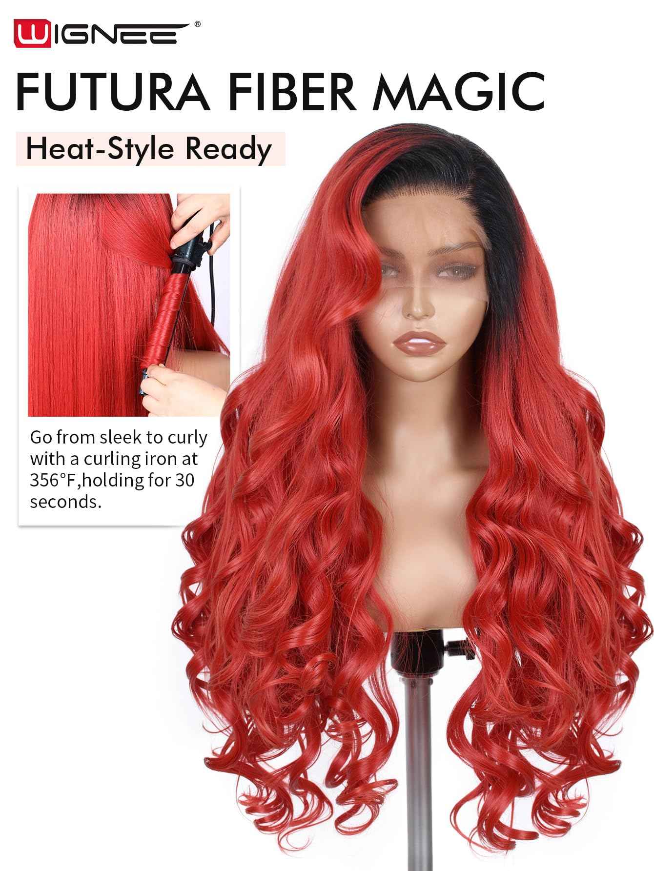 WIGNEE 13x6 Synthetic Lace Front Wig 28" Long Straight Wig Red Kanekalon Futura Synthetic Wigs for Black Women Pre-Plucked Glueless Wig for Daily Party Use