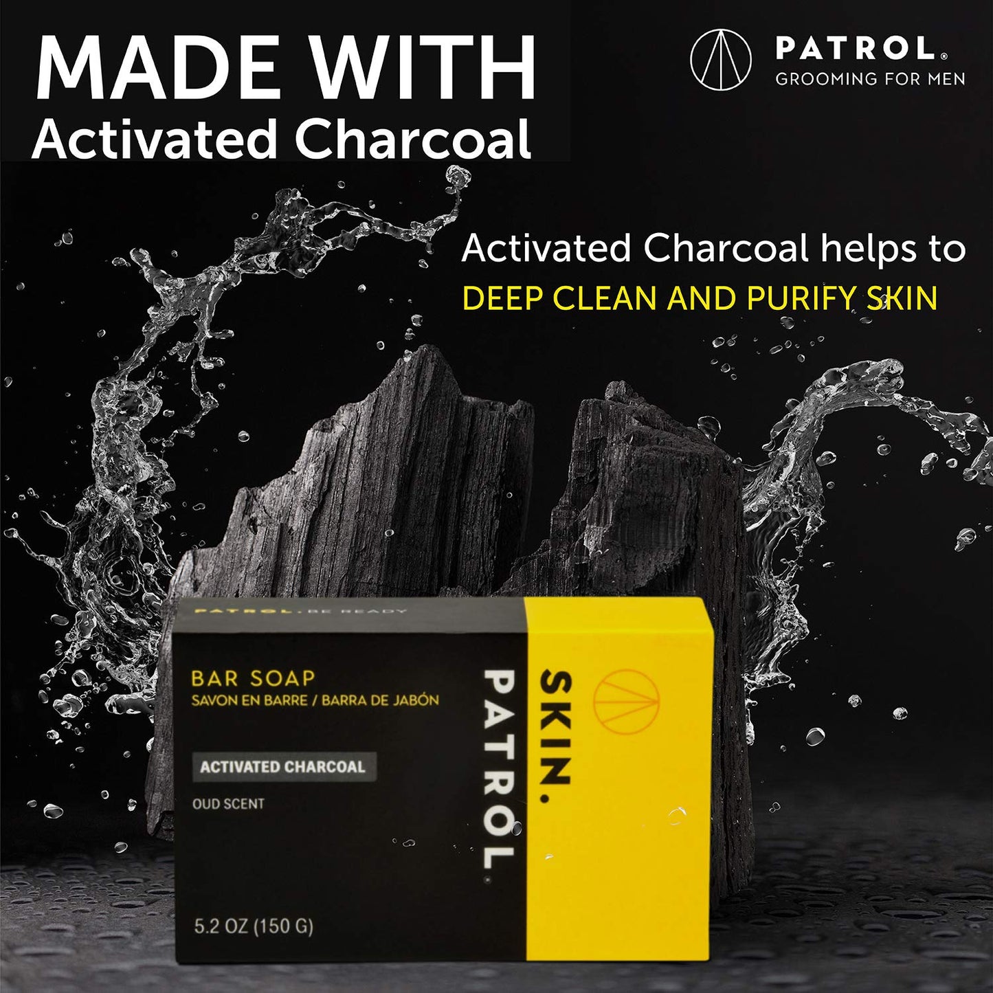 Skin Patrol Activated Charcoal Soap Bar - Sulfate-Free, Paraben-Free, 5.2 Ounce / 150g - Pack of 3