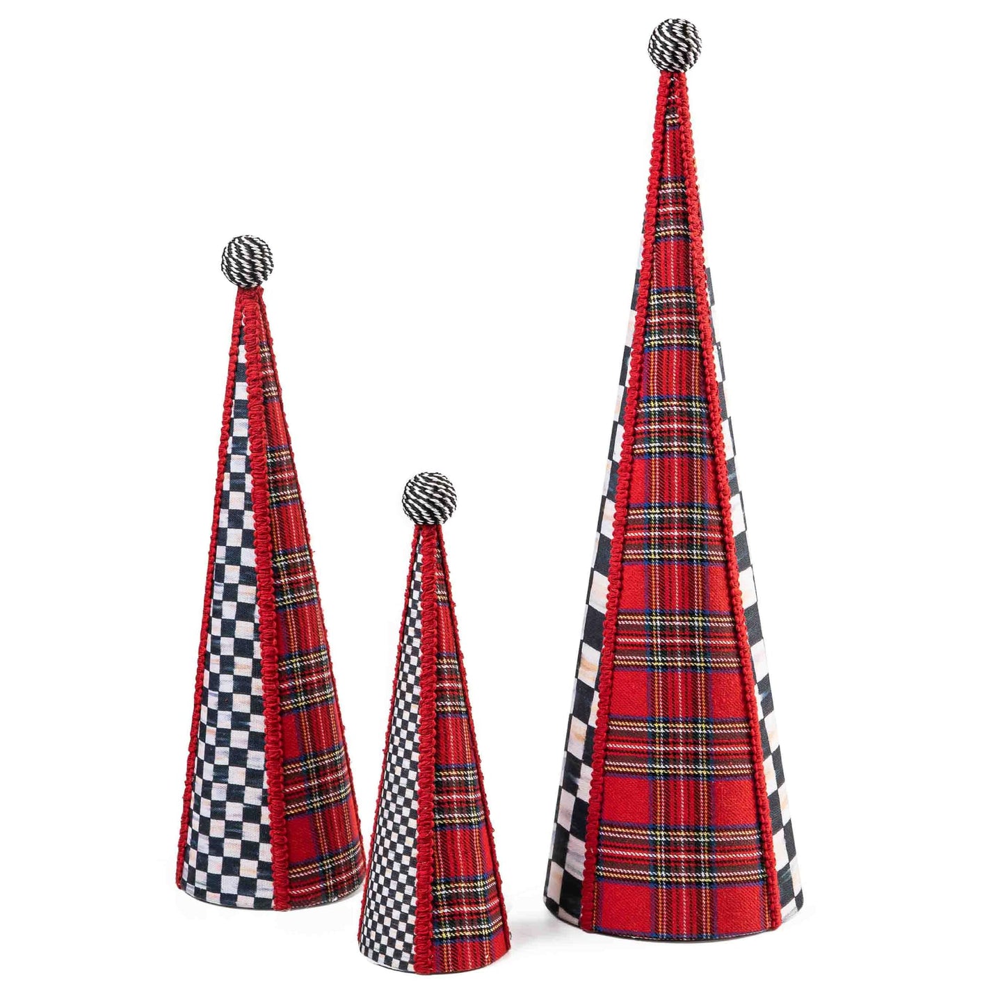 MACKENZIE-CHILDS Tartastic Cone Tabletop Christmas Trees, Tabletop Christmas Decorations, Set of 3