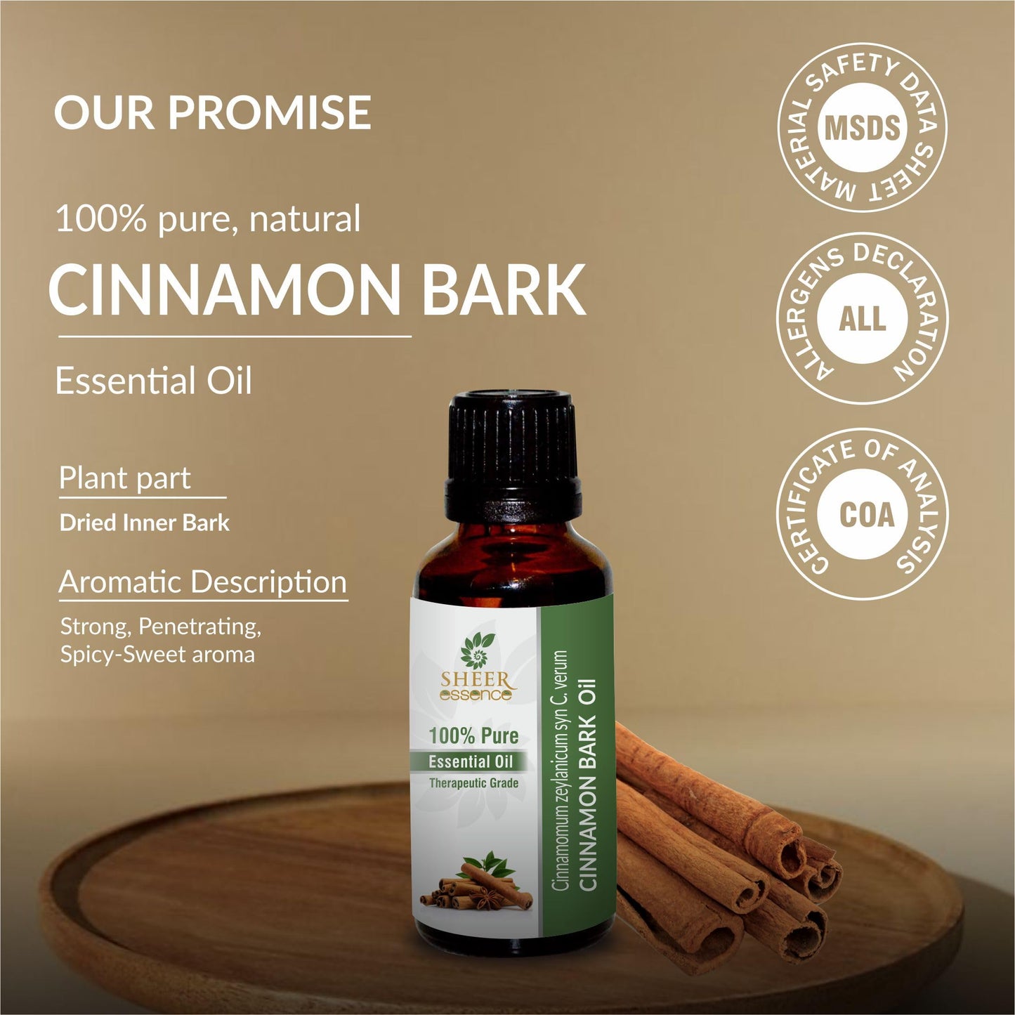 Cinnamon Bark Oil (Cinnamomum Zeylanicum Syn C. Verum) Essential Oil 100% Pure Natural Undiluted Uncut Therapeutic Grade Oil 8.45 Fl.OZ