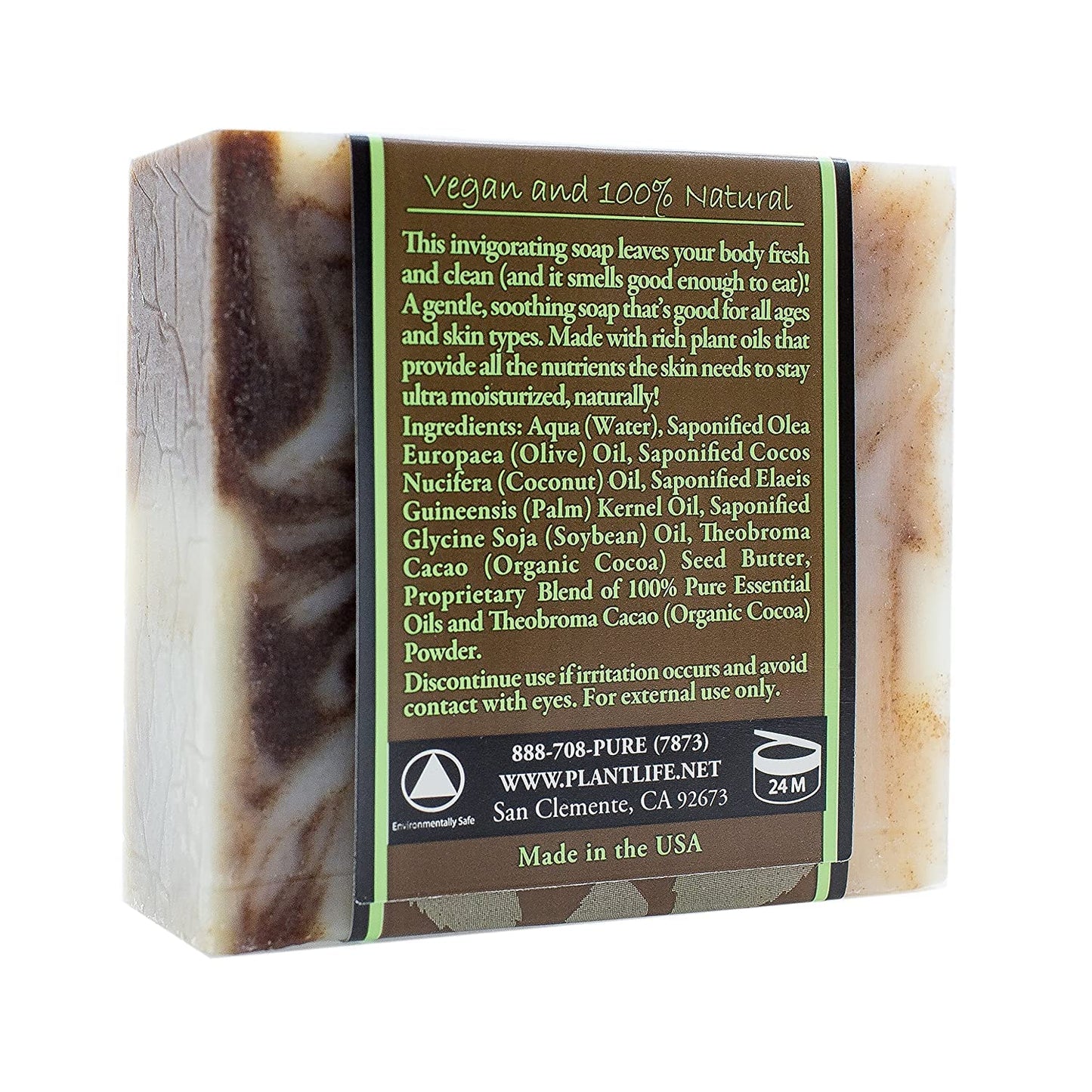 Plantlife Cocoa Mint 3-Pack Bar Soap - Moisturizing and Soothing Soap for Your Skin - Hand Crafted Using Plant-Based Ingredients - Made in California 4oz Bar