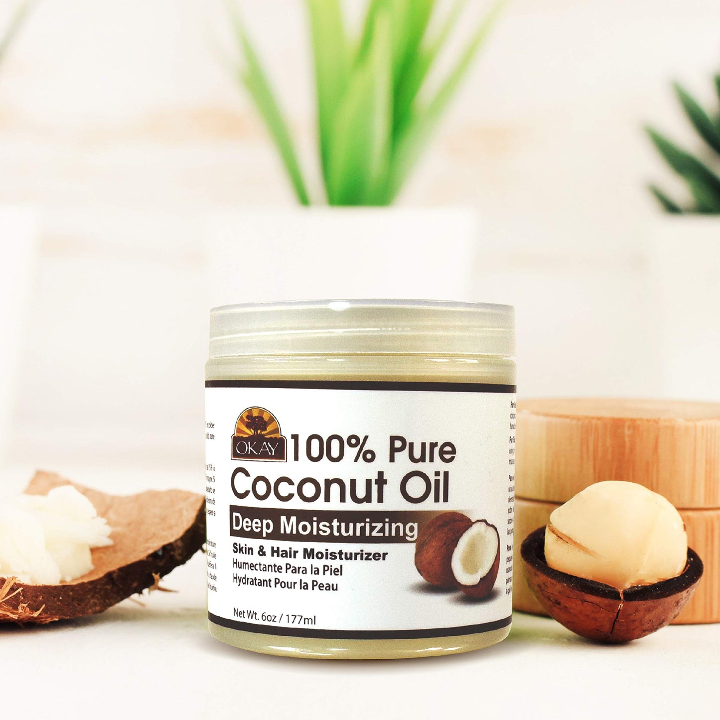 Okay 100% COCONUT OIL for HAIR and SKIN in JAR 6oz / 177ml (Pack of 2)