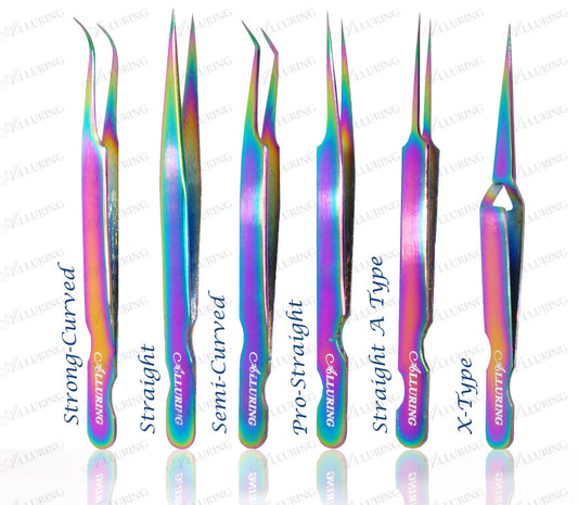 Alluring Rainbow Multi-Color Tweezers for Eyelash Extension (Straight & Pro Straight)