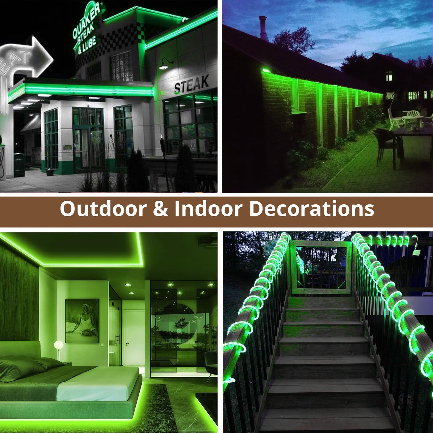 Areful LED Rope Lights, 16.4 Feet Green Flat Flexible Strip Light, Plug in Novelty Lighting, Connectable and Waterproof for Home Christmas Holiday Garden Patio Party Decoration