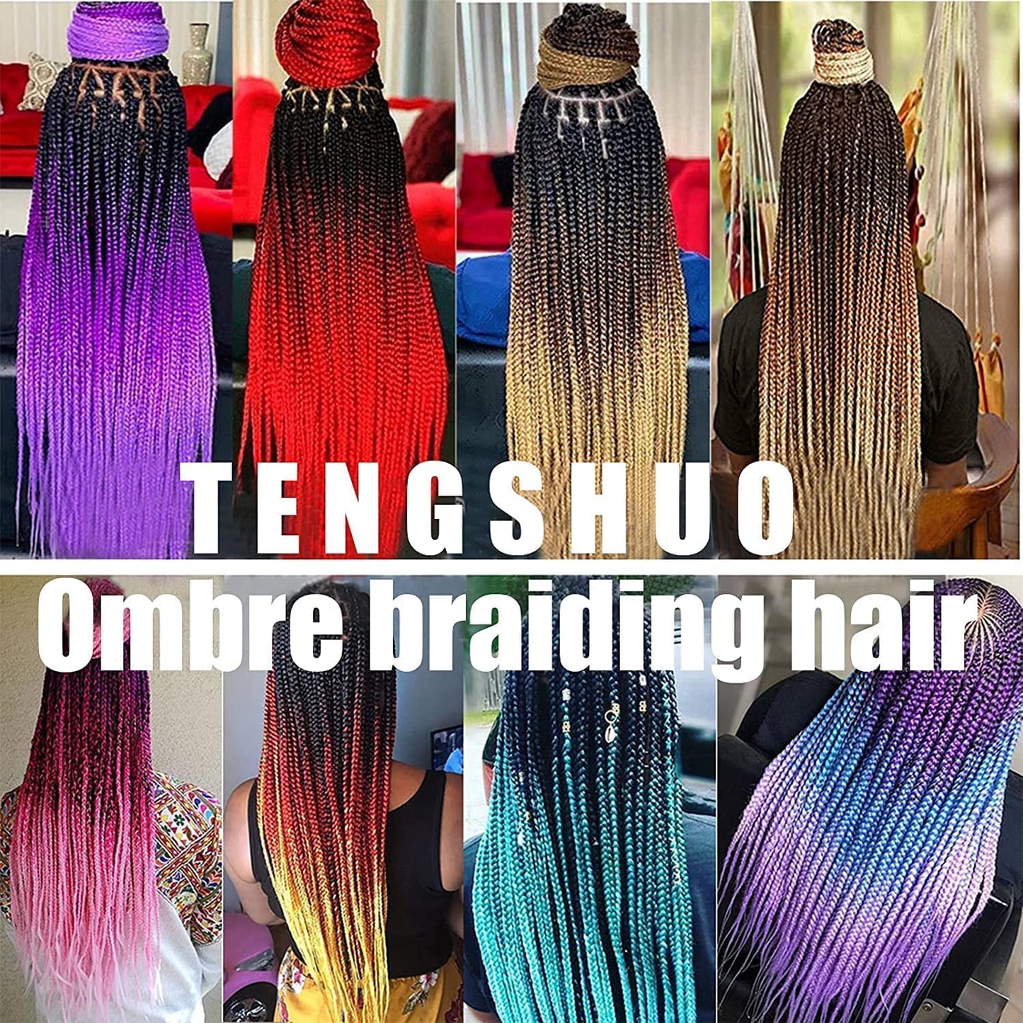 TENGSHUO FLY Black to Rouge Pink Braiding Hair 1 Packs Synthetic Braid Hair Extensions Ombre Braiding Hair 24" or Box Braids Twist Crochet Braids(24"1Pack,Black to Rouge Pink-B6)