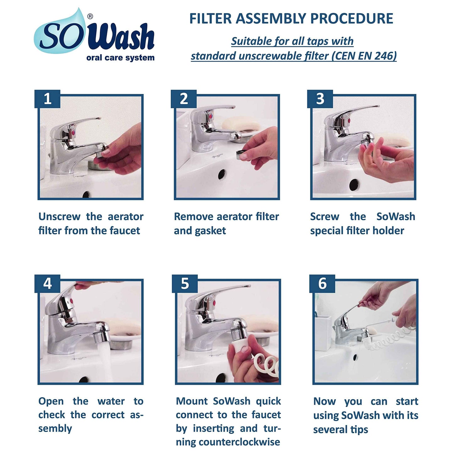 Water Flosser SOWASH VORTICE, Faucet Oral Irrigator Dental Water Floss, It Connects Directly to The Faucet, Non-Electric Dental Irrigator, with Vortice Tip (Int. Pat.), Italian Product