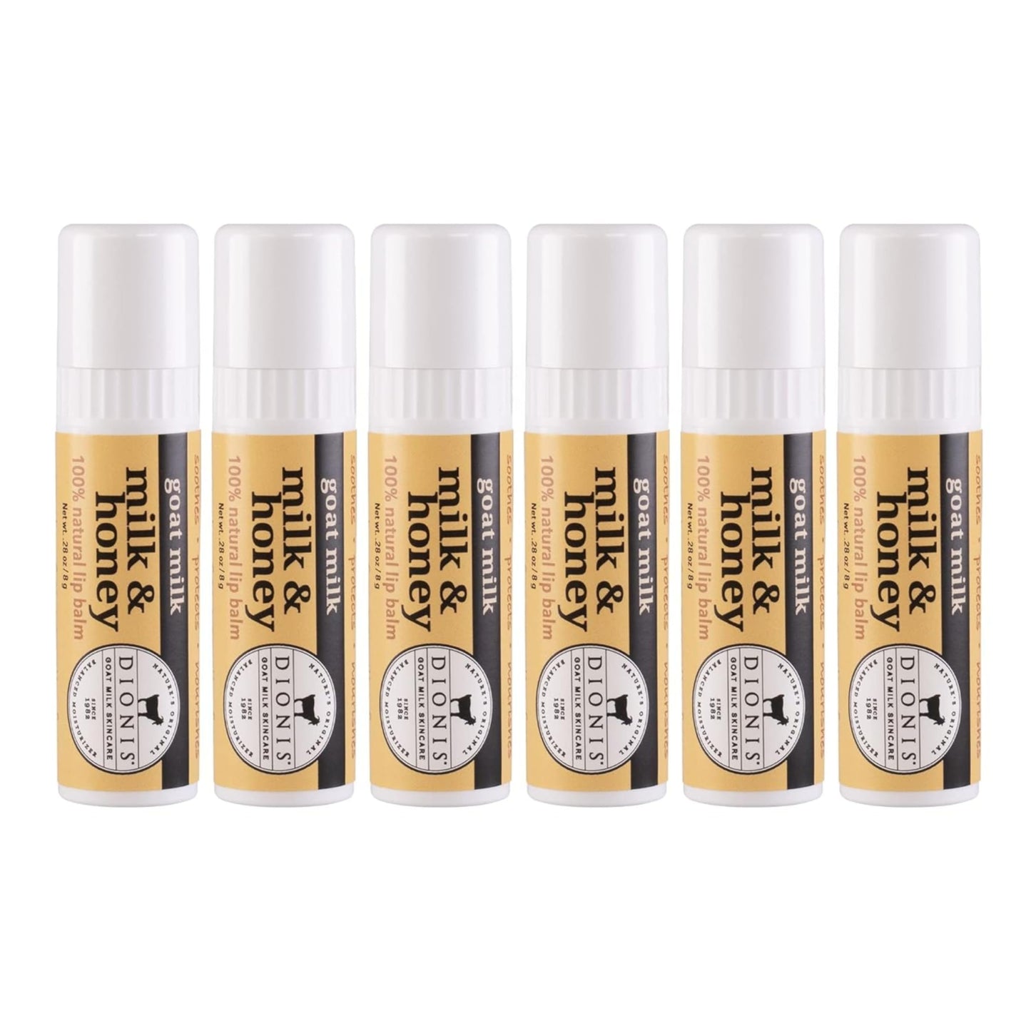 Dionis - Goat Milk Skincare Scented Lip Balm, Set of 6 (0.28 oz), Moisturize Dry and Chapped Lips, Cruelty-free and Paraben-free (Milk & Honey)