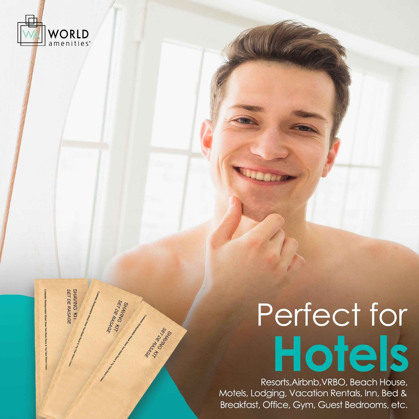 World Amenities Kraft Paper Shave Kit - Bulk Homeless Care Package - Dual Blade Safety Razor and Shave Cream Set (50 Pack)