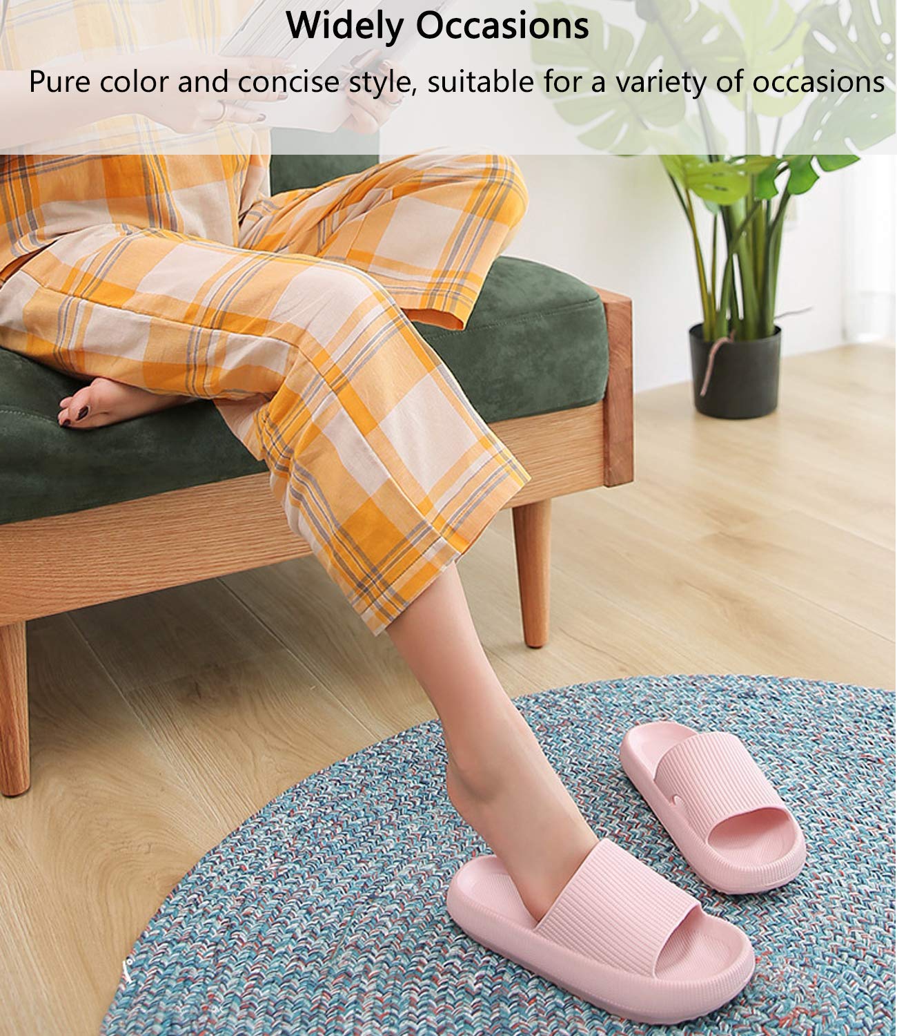 Pillow Slippers for Women, Non-Slip Massage Foam Shower Bathroom Home Floor Thick Sole Quick Drying Cloud Cushion Womens Mens Sandals, Soft Comfortable Platform Open Toe Shoes (Pink, Eur36/37)